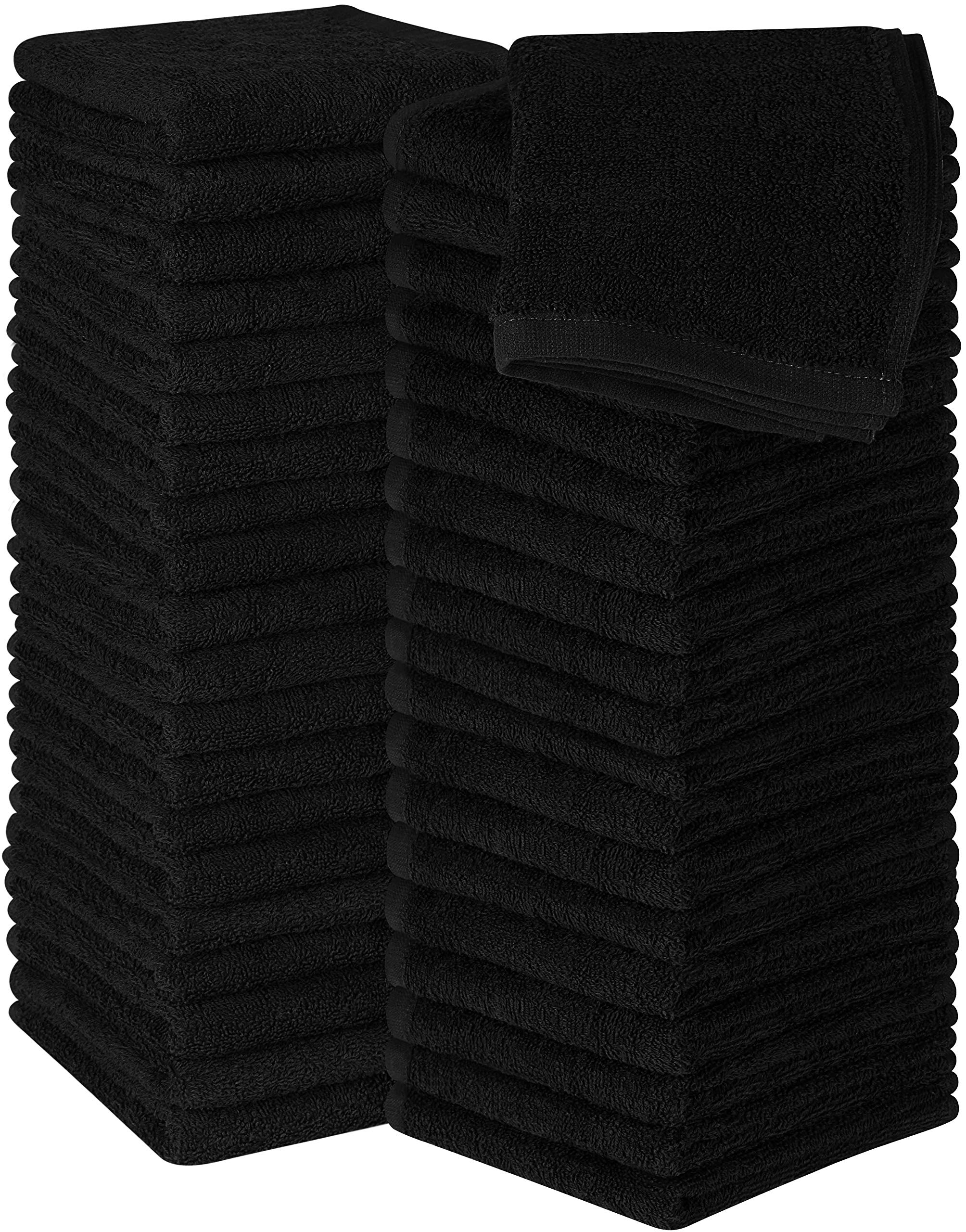 Utopia Towels 60 Pack Cotton Washcloths Set - 100% Ring Spun Cotton, Premium Quality Flannel Face Cloths, Highly Absorbent and Soft Feel Fingertip Towels (Black)