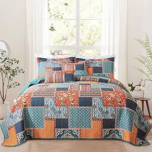 VAPUTAR Cotton Quilt King Size Bedding Set - 3 Pieces King Quilt Bedding Set, Boho King Size Quilts, Lightweight Reversible Coverlets Bedspreads for Farmhouse Bedroom