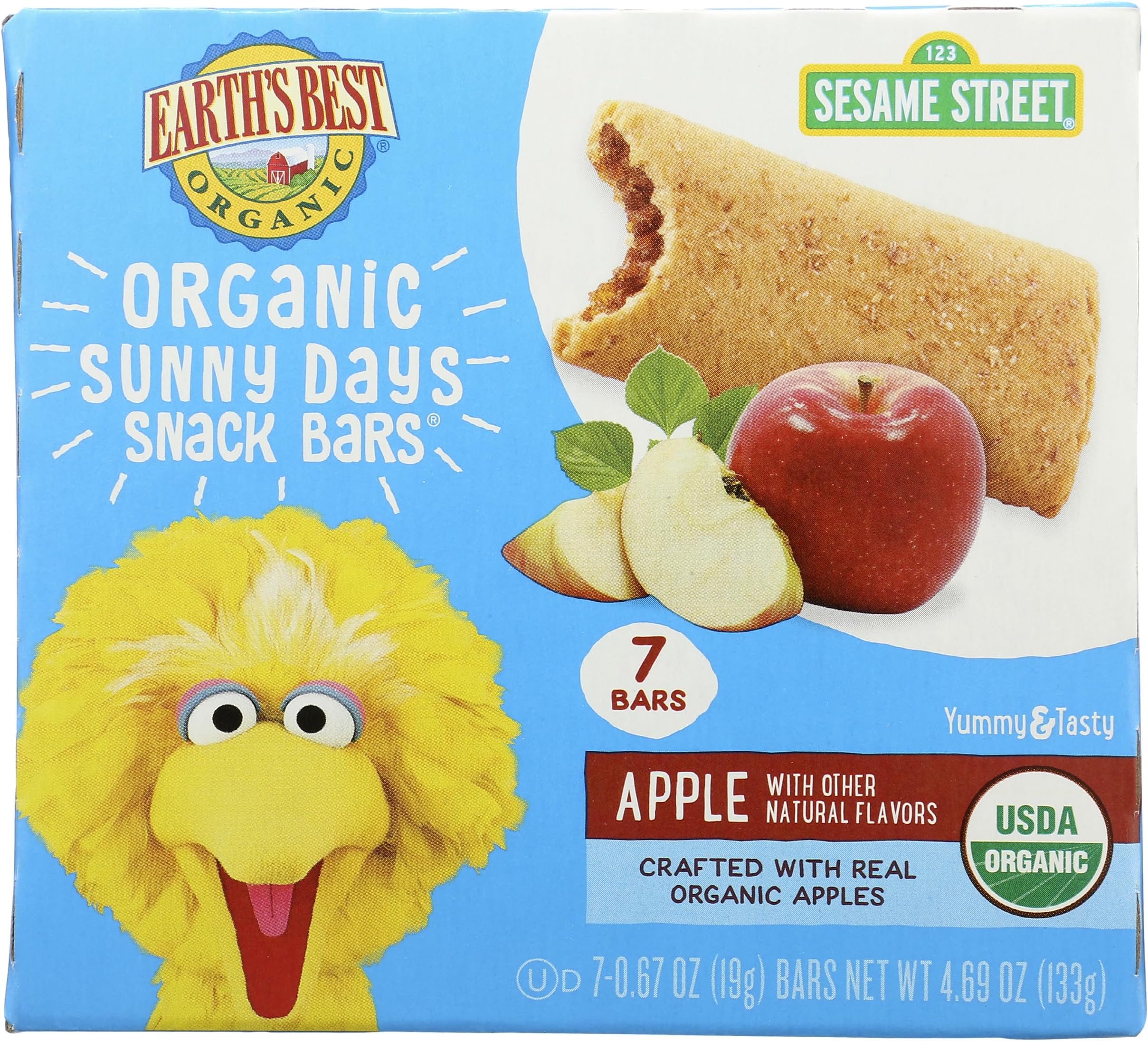Organic Sunny Days Snack Bars for Toddlers 2 Years Old and Up, Apple Flavored with Other Natural Flavors, 7 ct