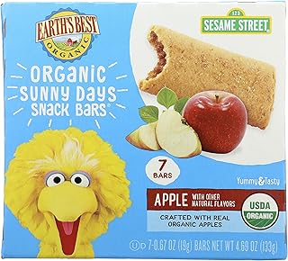 Earth's Best Organic Sunny Days Snack Bars for Toddlers 2 Years Old and Up, Apple Flavored with Other Natural Flavors, 7 ct