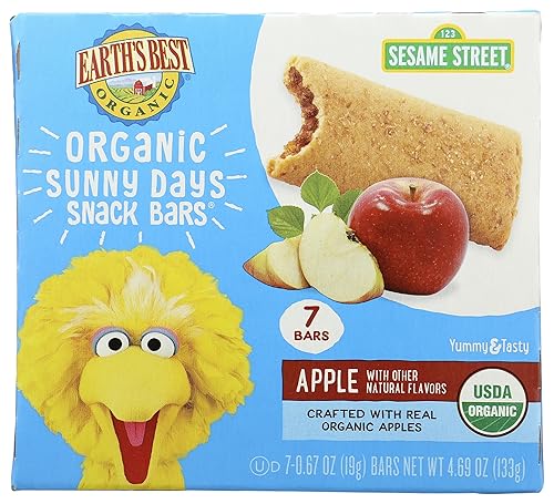 Earth's Best Barras de aperitivos orgánicas de Plaza Sésamo Sunny Days para niños pequeños, manzana, caja de 7 unidades