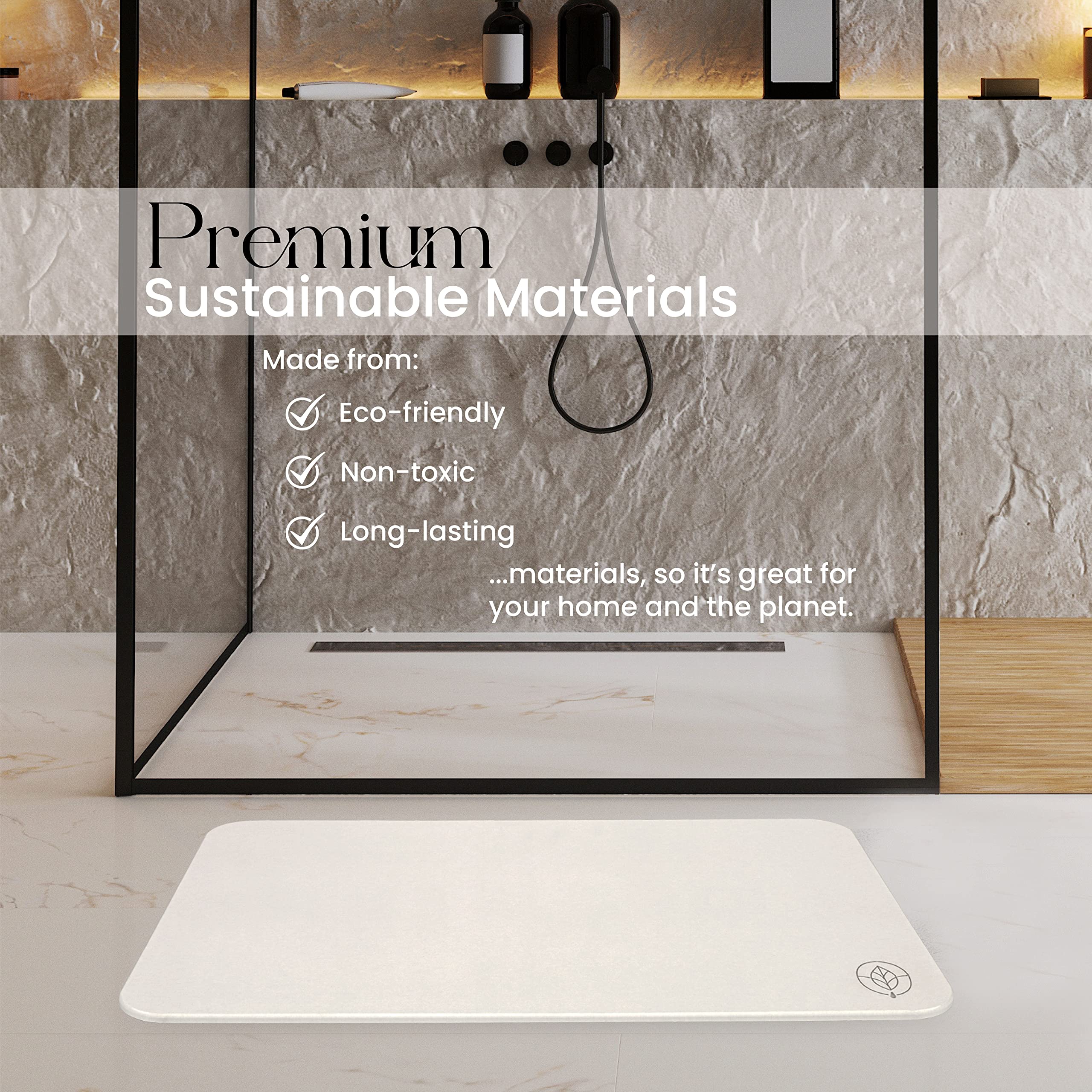 KAAL Home DIATOMACEOUS Earth Stone Bath Mat - White, Minimalist, Non ...