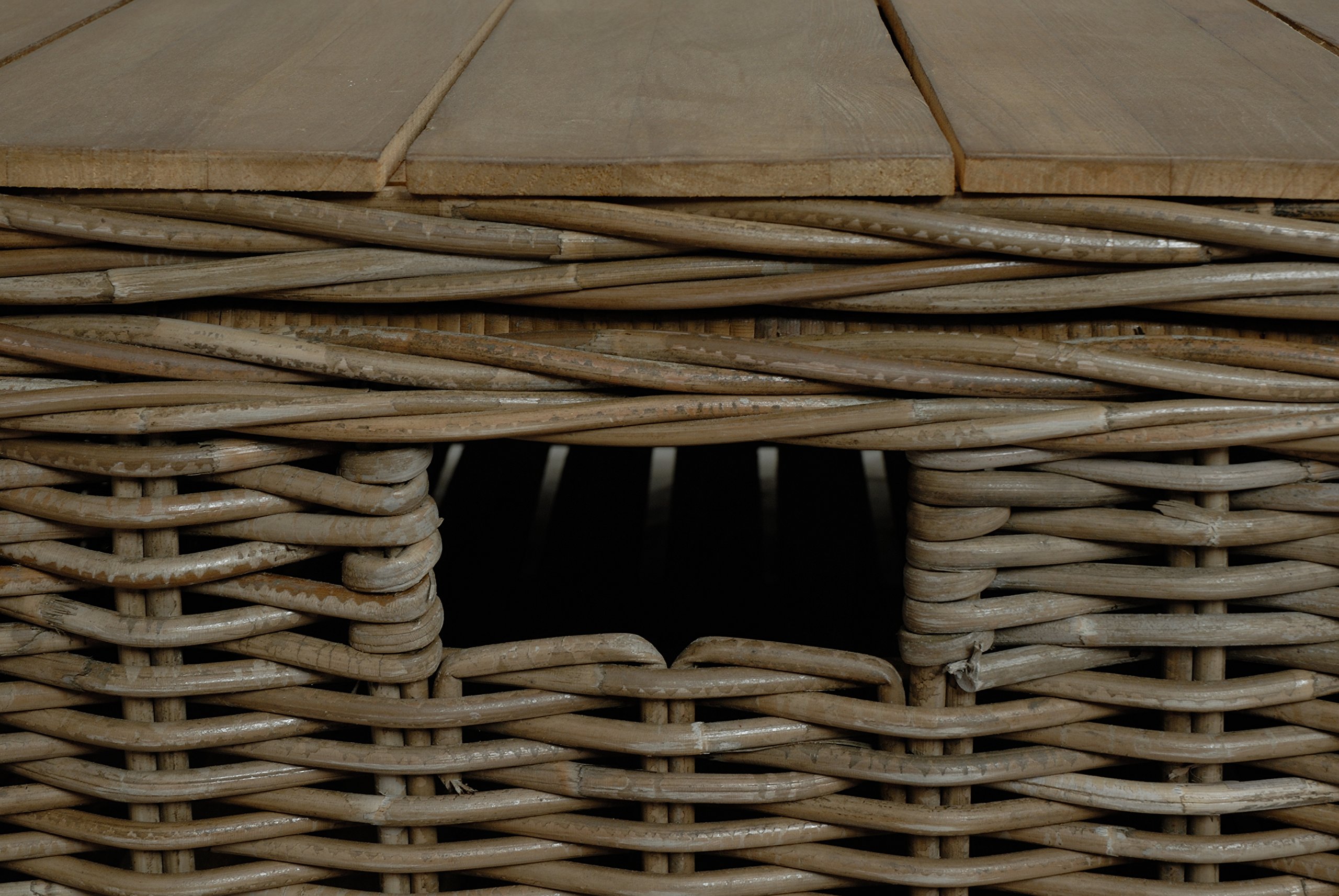 Stabiler Couchtisch auch als Holztruhe, Holzkiste XXL einsetzbar/aus echtem Rattan und Holz/massive Kiste, Truhe für Brennholz (110x70cm)