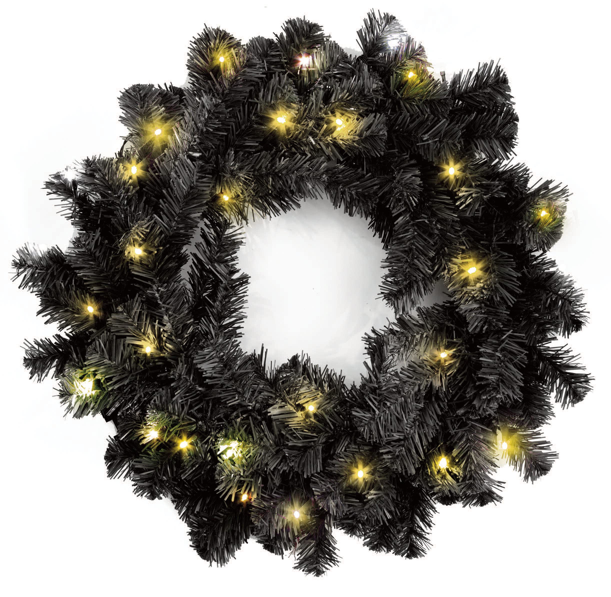 SHATCHIGreen Imperial Pine Garland Christmas Holiday Xmas Home Office Fireplaces Stairs Decoration with Non Pre-Lit (CW/WW/Multicolour, Black w/Warm White LEDs, 55cm Wreath