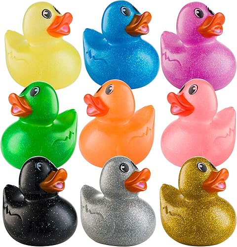 Miniatura 10 de Patos de goma con purpurina a granel (paquete de 50) surtidos de 2 pulgadas para patos de goma para baby shower, juguete de baÃ±o de goma, recuerdos