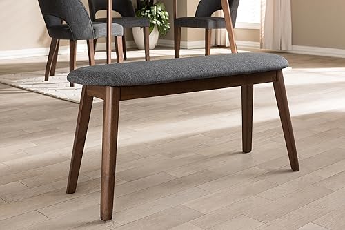 Miniatura 2 de Baxton Studio Easton - Banco de madera tapizado de tela gris oscuro moderno de mediados de siglo Gris oscuro,Gris