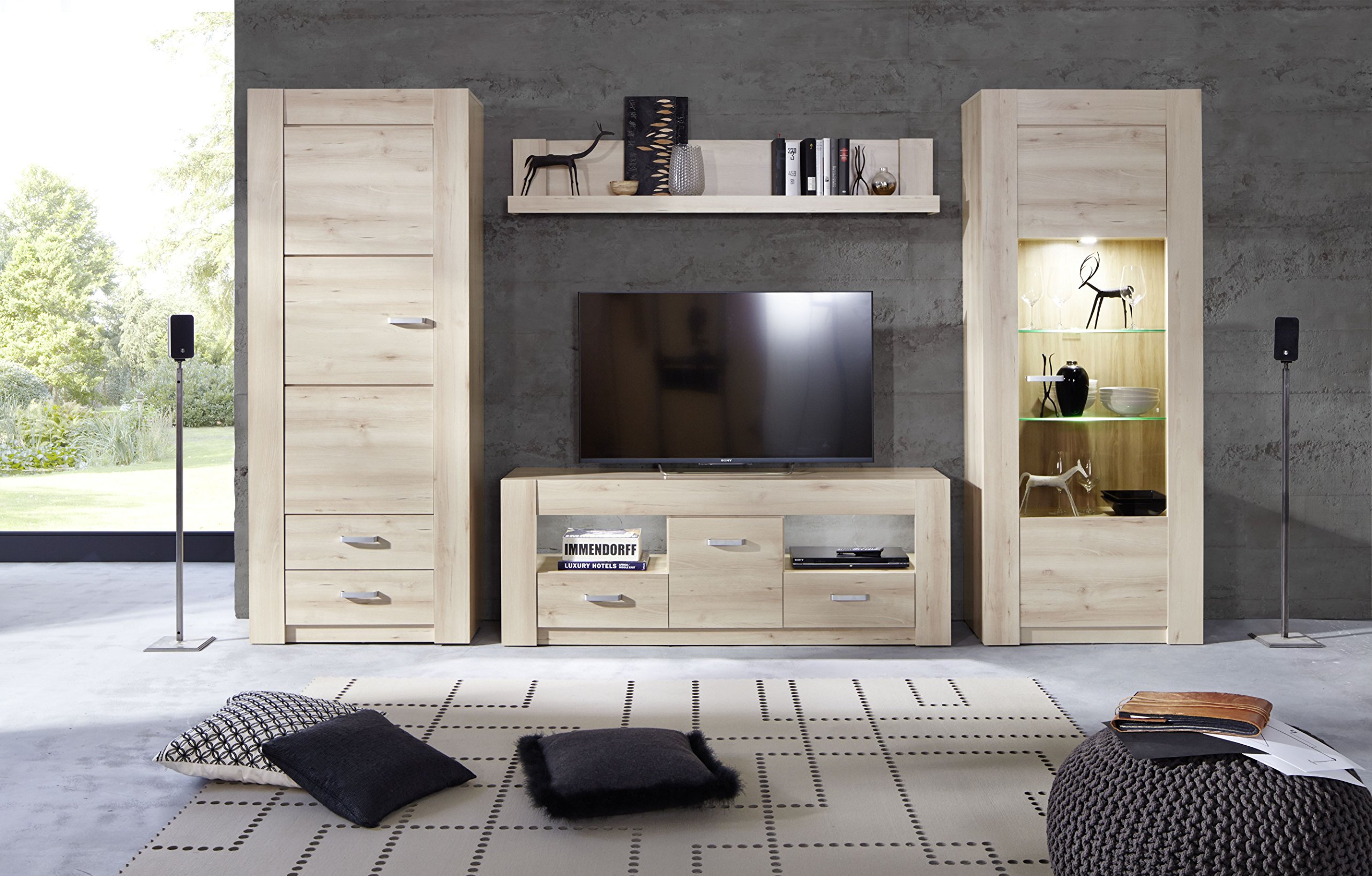 Maisonnerie-Mobile per TV, in Legno di faggio Naturale, con Decorazione LxAxP, Altro, Marrone, 351x40x202 cm