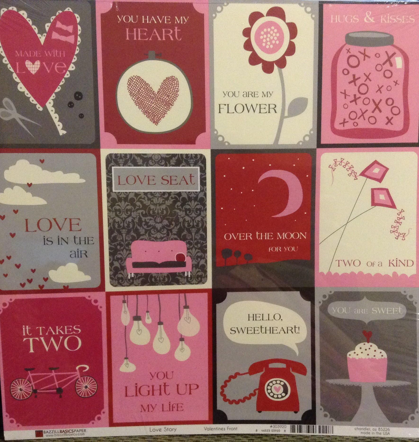 Bazzill Paper 12x12 25pc Love Story Valentines Back/Valentine Front