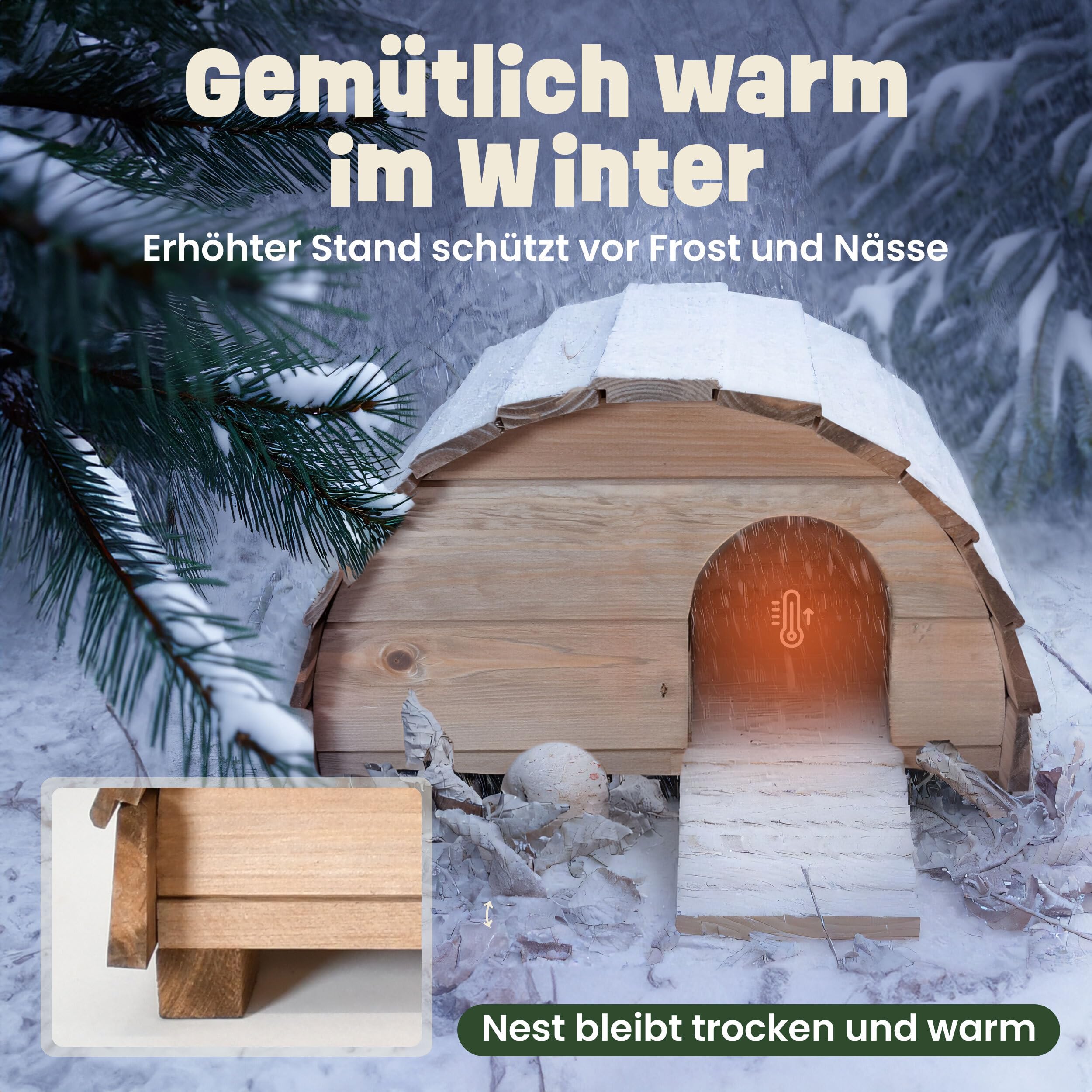zooprinz Igelhaus aus Vollholz – Winterfest & wetterfest, mit Bodenplatte – Labyrinth-Eingang gegen Räuber – erhöht, warm & trocken – Outdoor Igelfutterhaus für Garten, fertig montiert (Mittelbraun)