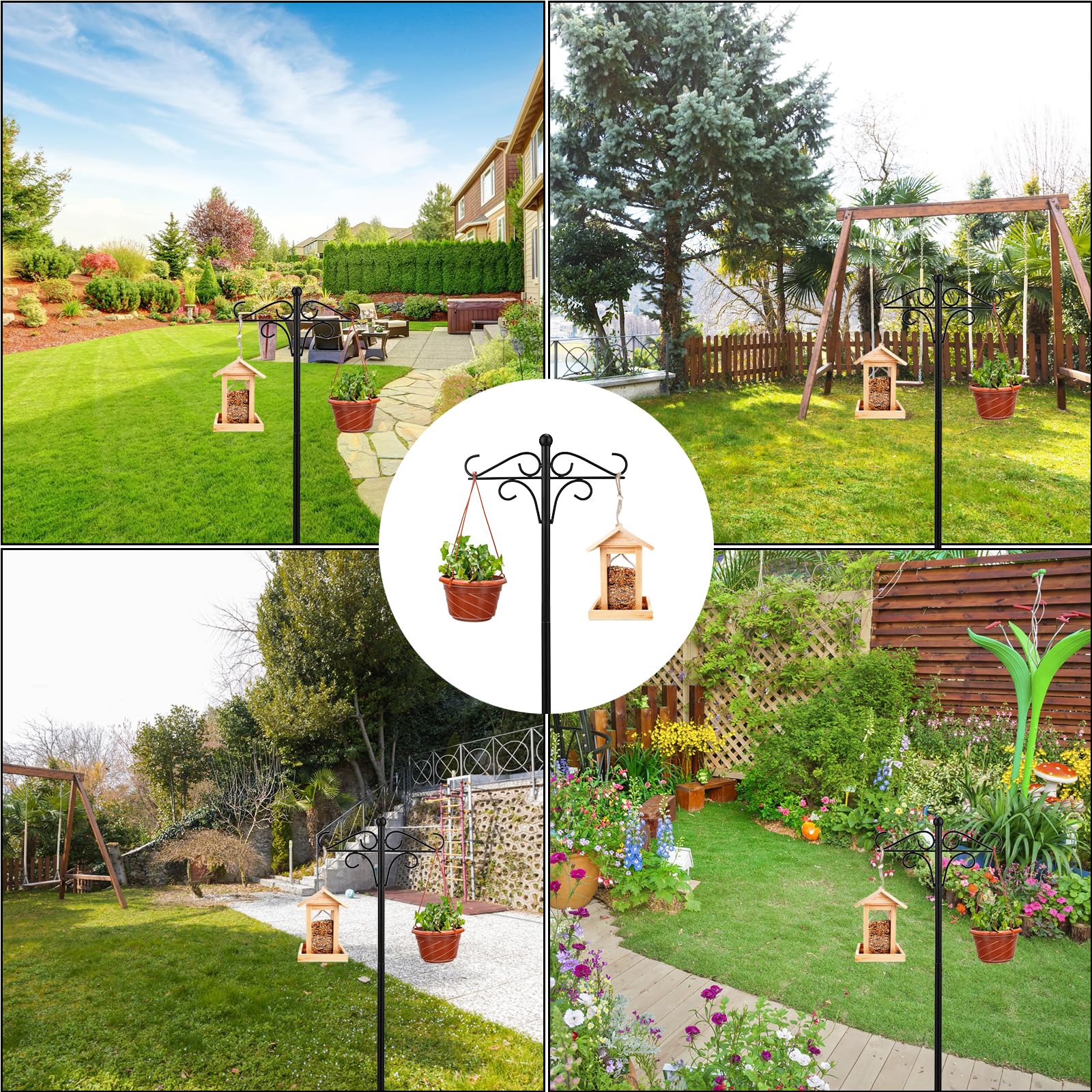 NQEUEPN 2 Pezzi Ganci Pastori Giardino, Pali Mangiatoia Uccelli Metallo Ganci Pastori Addensati Supporto per Pastori Resistenti per Mangiatoia Esterna Sospesa, Lanterne Piante, Decorazione Nozze