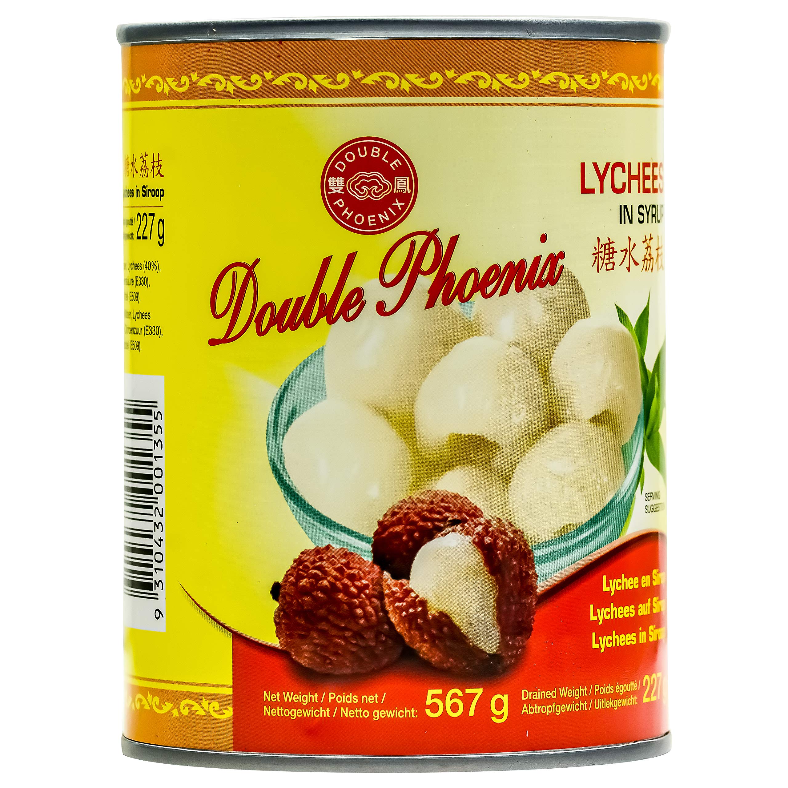Double Phoenix Lychees in Sirup - 24x 567g Dose - leicht gezuckert eingelegte Litschis in Saft Litschi-Dose Litschifrucht Obstkonserve vegan glutenfrei schonend verarbeitet