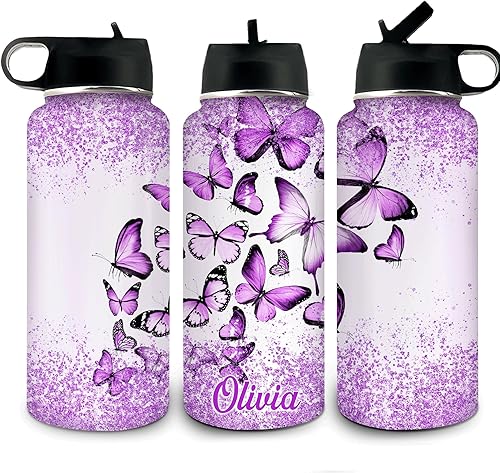 Hyturtle Botella de agua personalizada de mariposa para mujer, regalo de cumpleaños para amantes de las mariposas, regalo de mariposa para su amante