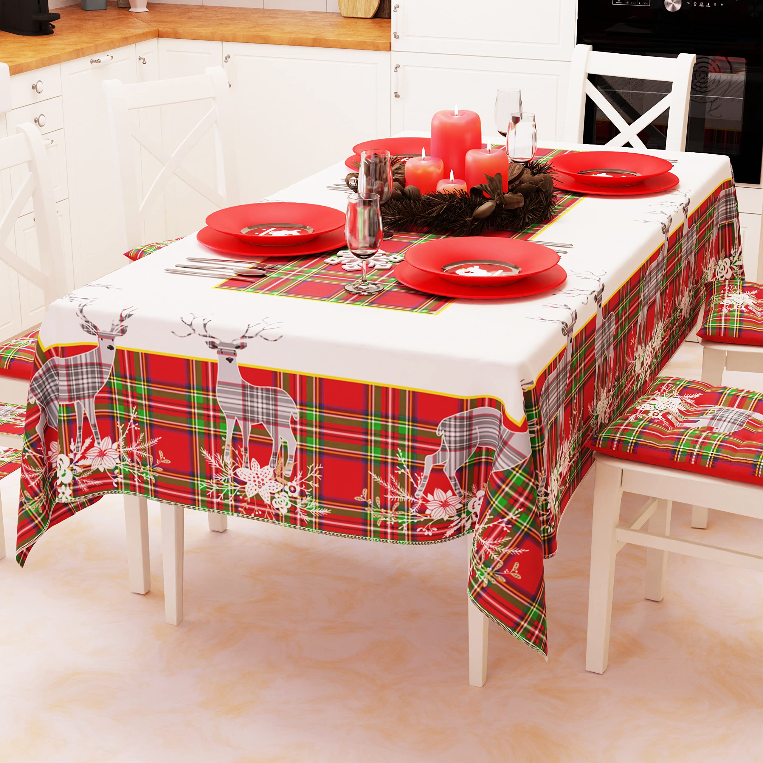 PETTI Artigiani Italiani - Tischdecke, Tischdecke, schmutzabweisend, Weihnachten, Tischdecke, Küche, Weihnachten, Muster: Rentiergrau, X12-Sitzer (140 x 240 cm), 100% Made in Italy