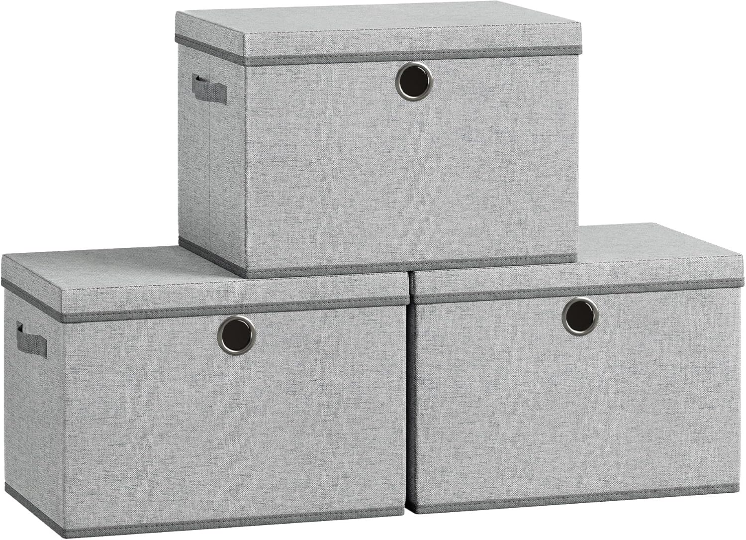 SONGMICS Storage Bins with Lids, 3 Pack Stackable Fabric Storage Boxes, Odorless PP Sheets, Foldable Cube Baskets Organizers with Handles, 16.9 x 11.8 x 11.8 Inches, Dove Gray URFB545GD01