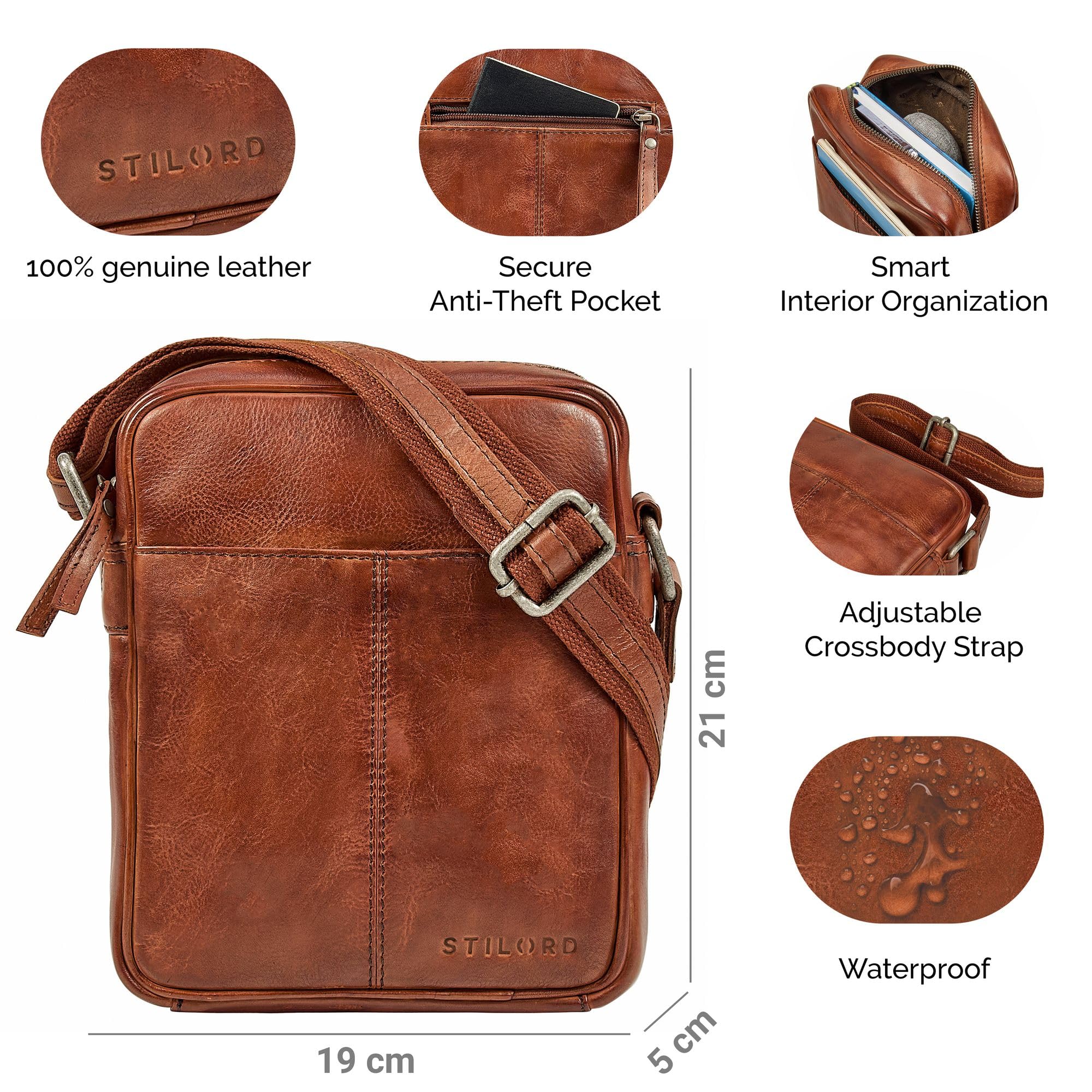 STILORD "Nilo" Elegancka Męska Torba na Ramię Mała Skórzana Crossbody Bag – Męska Torba Skóry Naturalnej na Tablet 8,3 Cala z Wieloma Przegródkami do Noszenia na Ramieniu Kolor:czarny