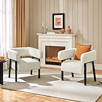 Yaheetech Corduroy Barrel Accent Chair Set of 2 Beige - Pocket Coil Upholstered Armchairs with Wood Legs for Living Room & Bedroom