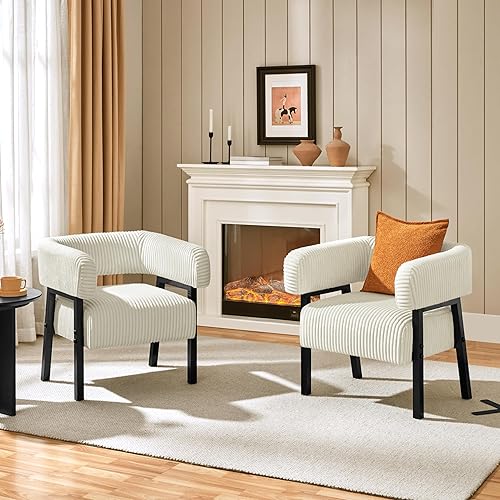Yaheetech Corduroy Barrel Accent Chair Set of 2, Modern Upholstered