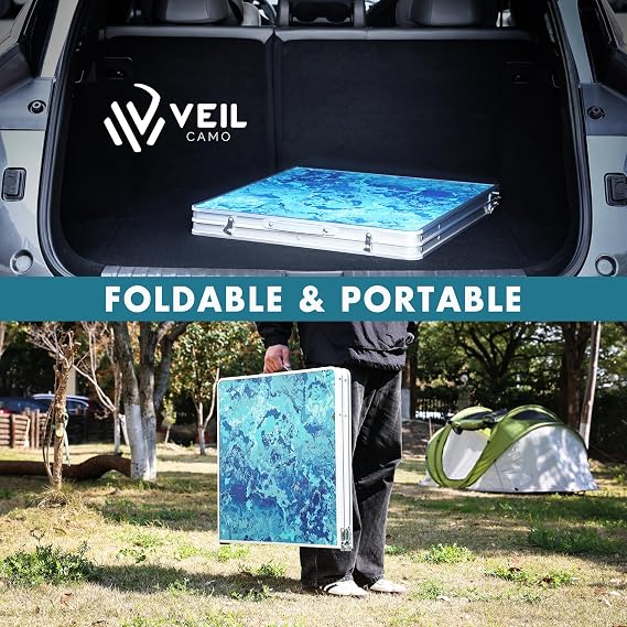 VILLEY Folding Camping Table 4FT, Portable Small Picnic Table | Height Adjustable; Lightweight Aluminum Foldable Table; Small Folding Table with Carry Handle; Outdoor Indoor Hiking Beach