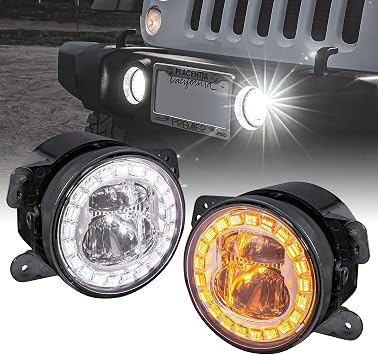 TRUE MODS 4 Inch Round LED Fog Lights Replacement for 2007-2018 Jeep Wrangler JK JKU 2018-2026 Wrangler JL Gladiator JT Unlimited Front Bumper Light [Crystal HALO DRL] [Amber Turn Signals] [Chrome]