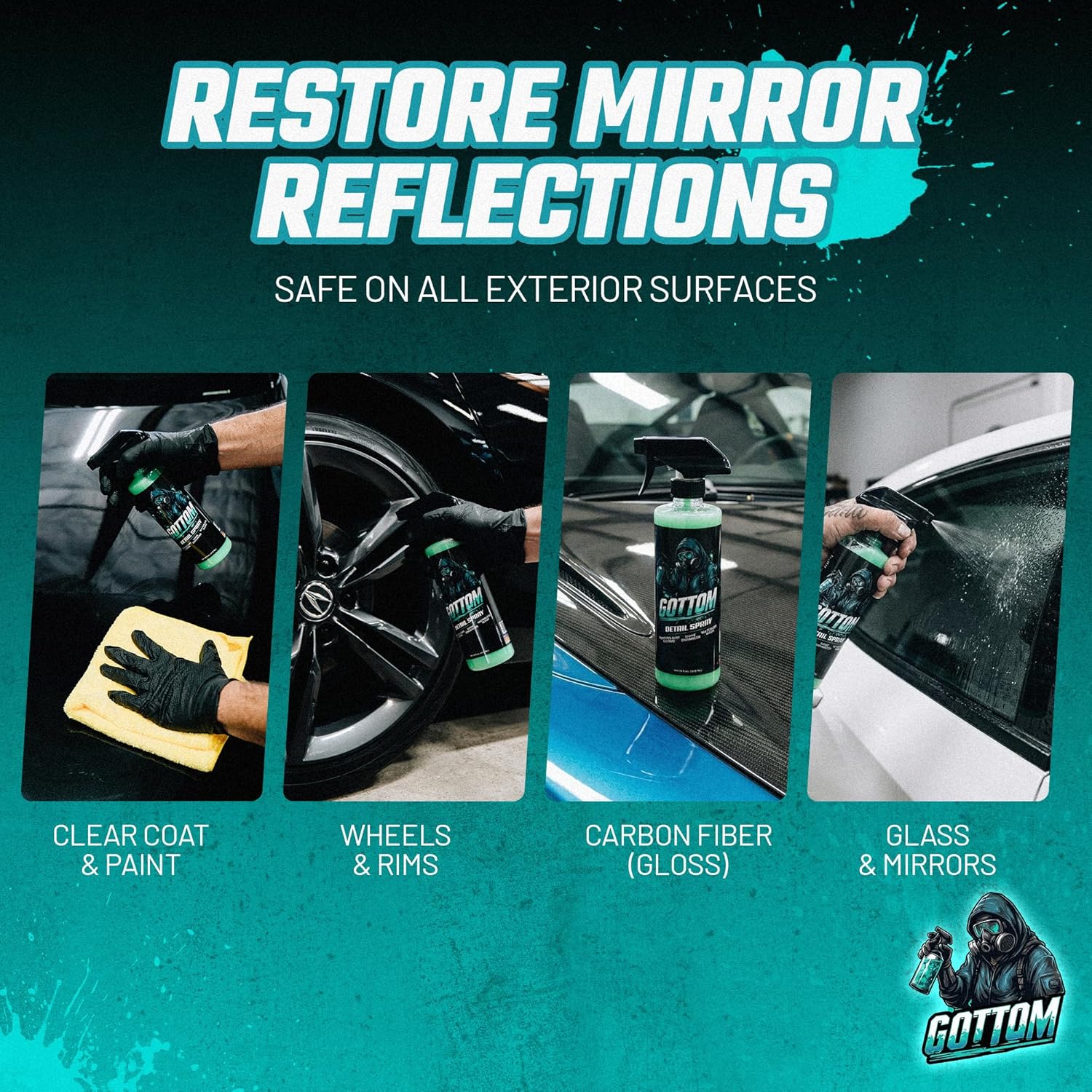 Gottom Detail Spray - Quick & Easy Waterless Detailer - 128 oz - Streak-Free Shine, Removes Prints & Smudges, Clay Bar Lubricant, Wax Support, Safe for Paint, Glass, Trim - Scented with Turbo Tiki