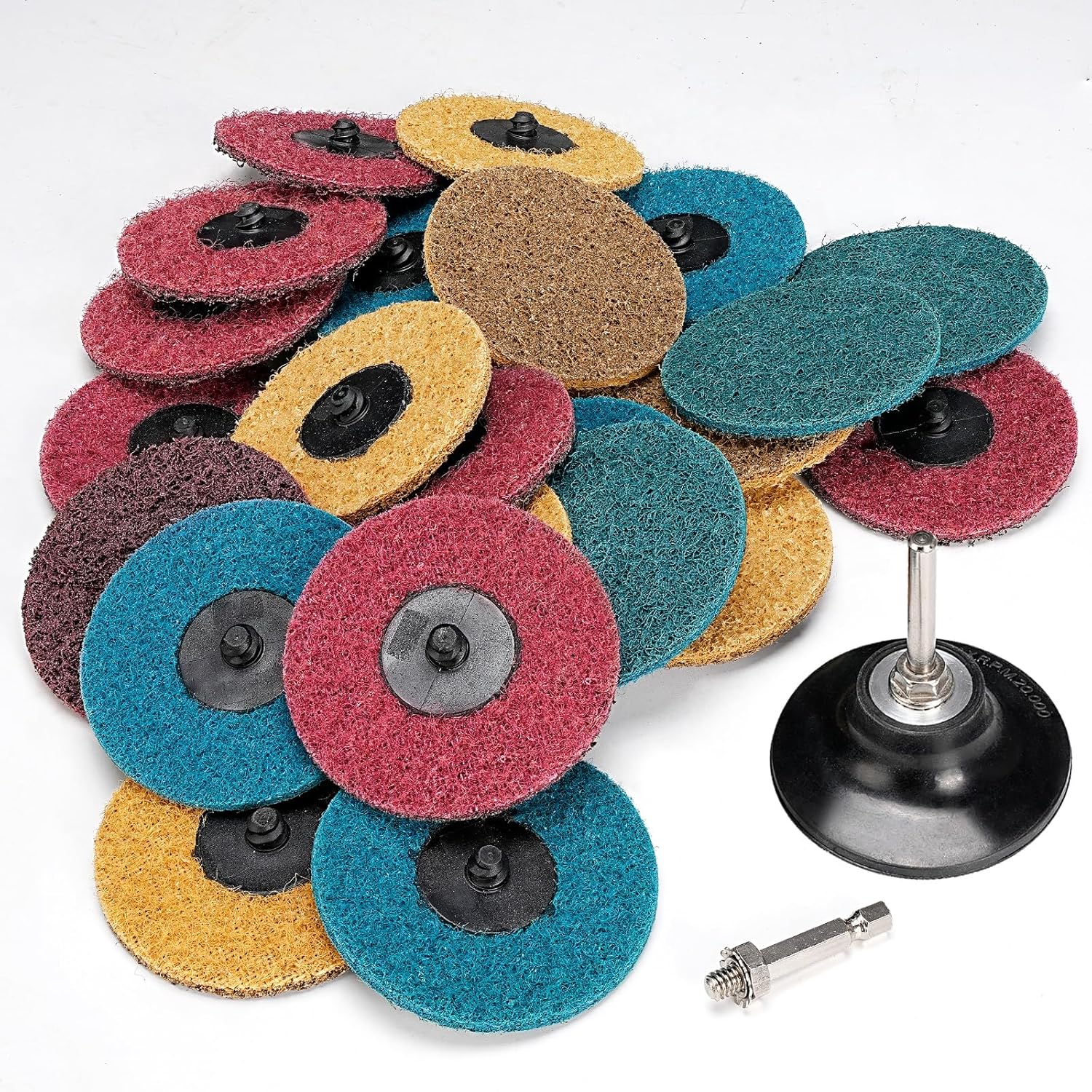 25Pcs 3 inch Roloc Sanding Discs Set,Fine Medium Coarse Grit Discs Surface Conditioning Discs R-Type Quick Change Disc with 1/4'' Roloc Disc Pad Holder for Die Grinder