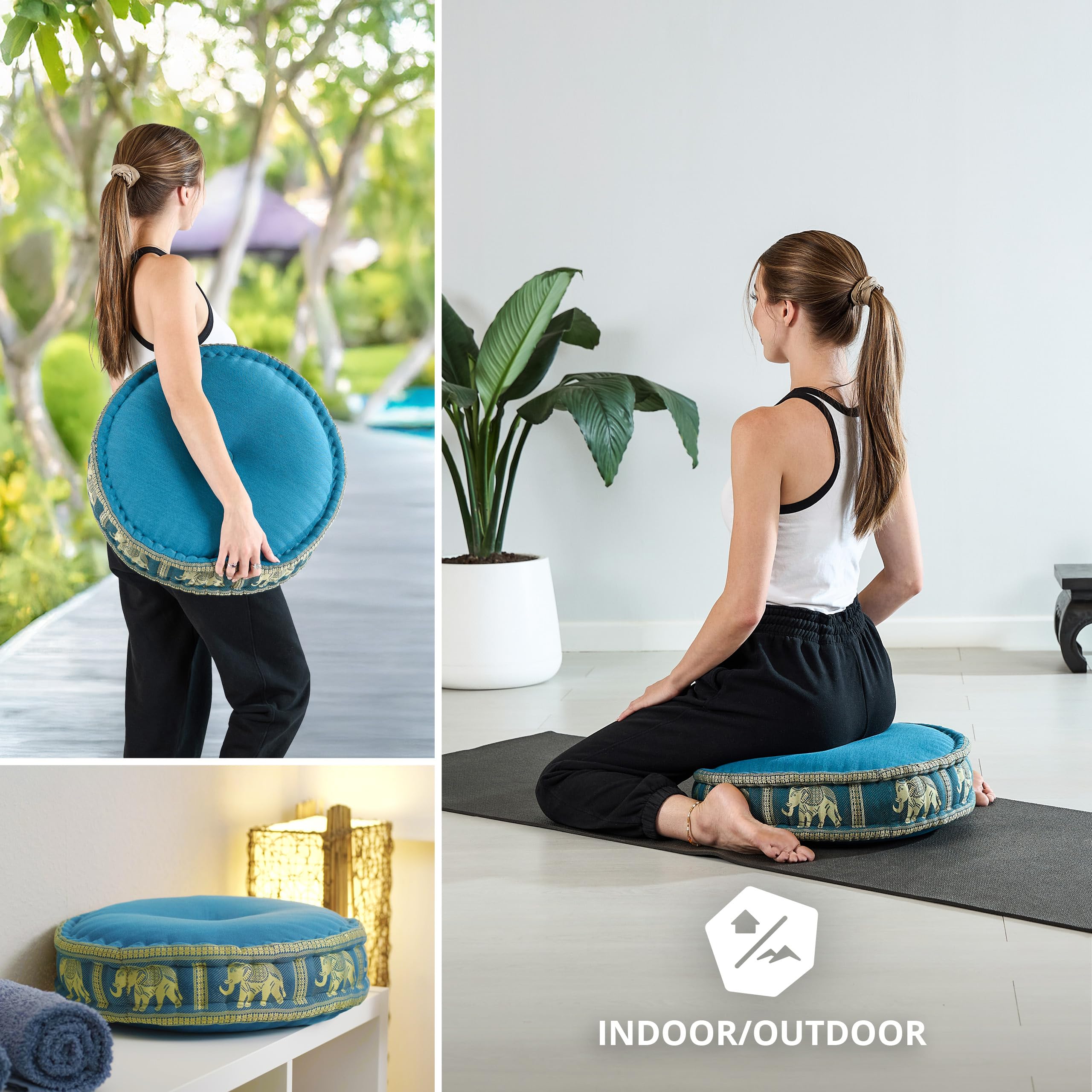livasia cojín de meditación con seda tailandesa - Ø 45x15cm - Cojín de yoga bordado kapok, Puff, Cojín de suelo yoga meditación zen, Cojín para jardín/balcón, Zafu