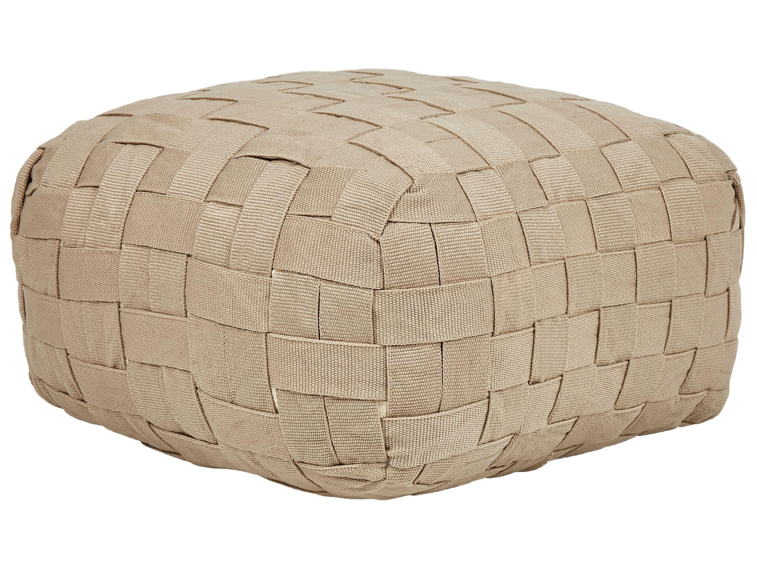 Beliani Handgewebter Pouf für den Außenbereich, Ottomane, Kunststoff, Gartenaccessoires, 50 x 50 cm, beige, Bodla