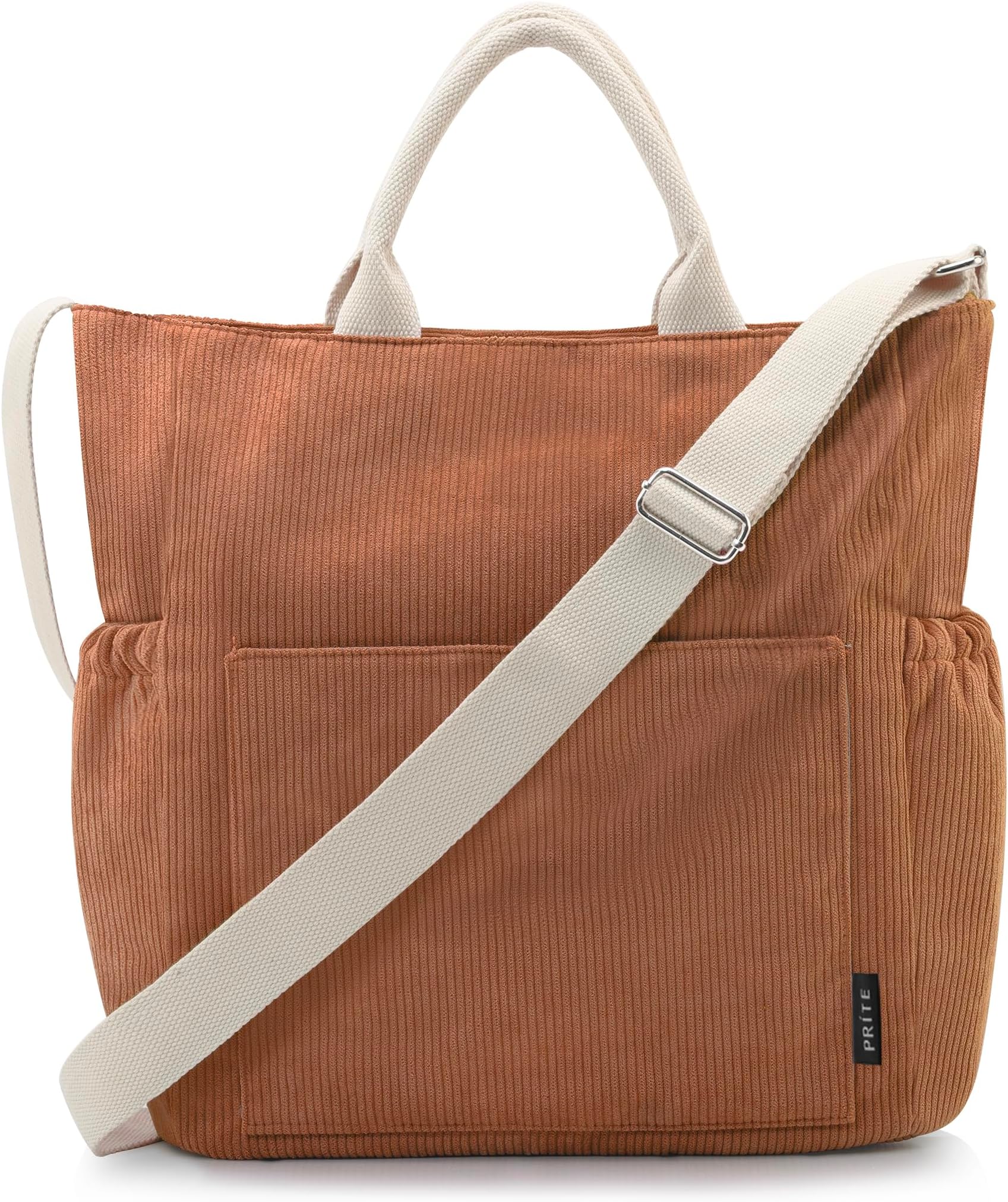 Corduroy Tote Bag for Women with Zipper, Large Capacity Shoulder Bags with Adjustable Strap and Pockets Waterproof Handbag for Work School Shopping Travel College