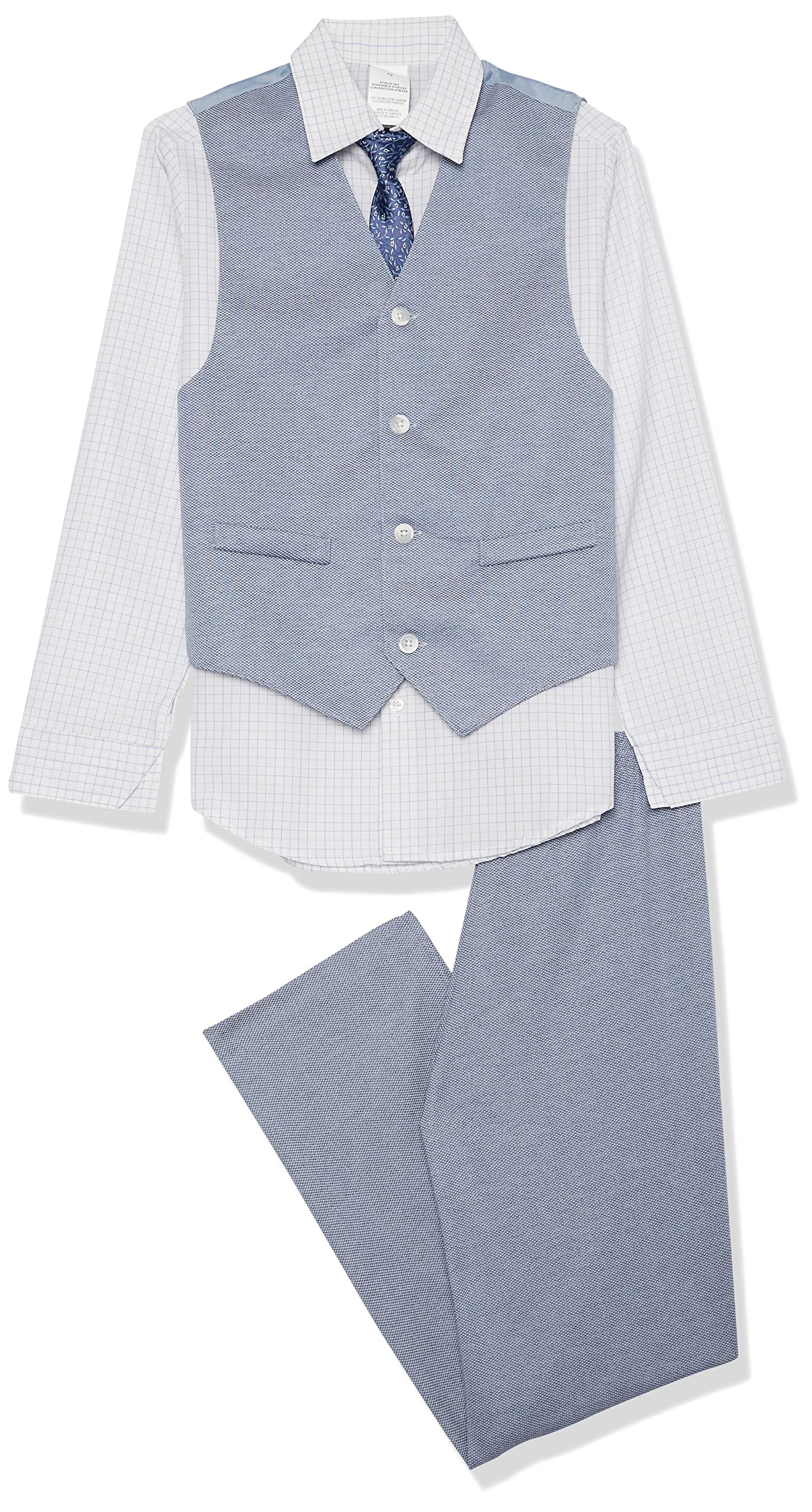 Van Heusen Boys' 4-piece Formal Dress Up Suit Vest Set, Vest, Pants, Collared Dress Shirt, and Tie