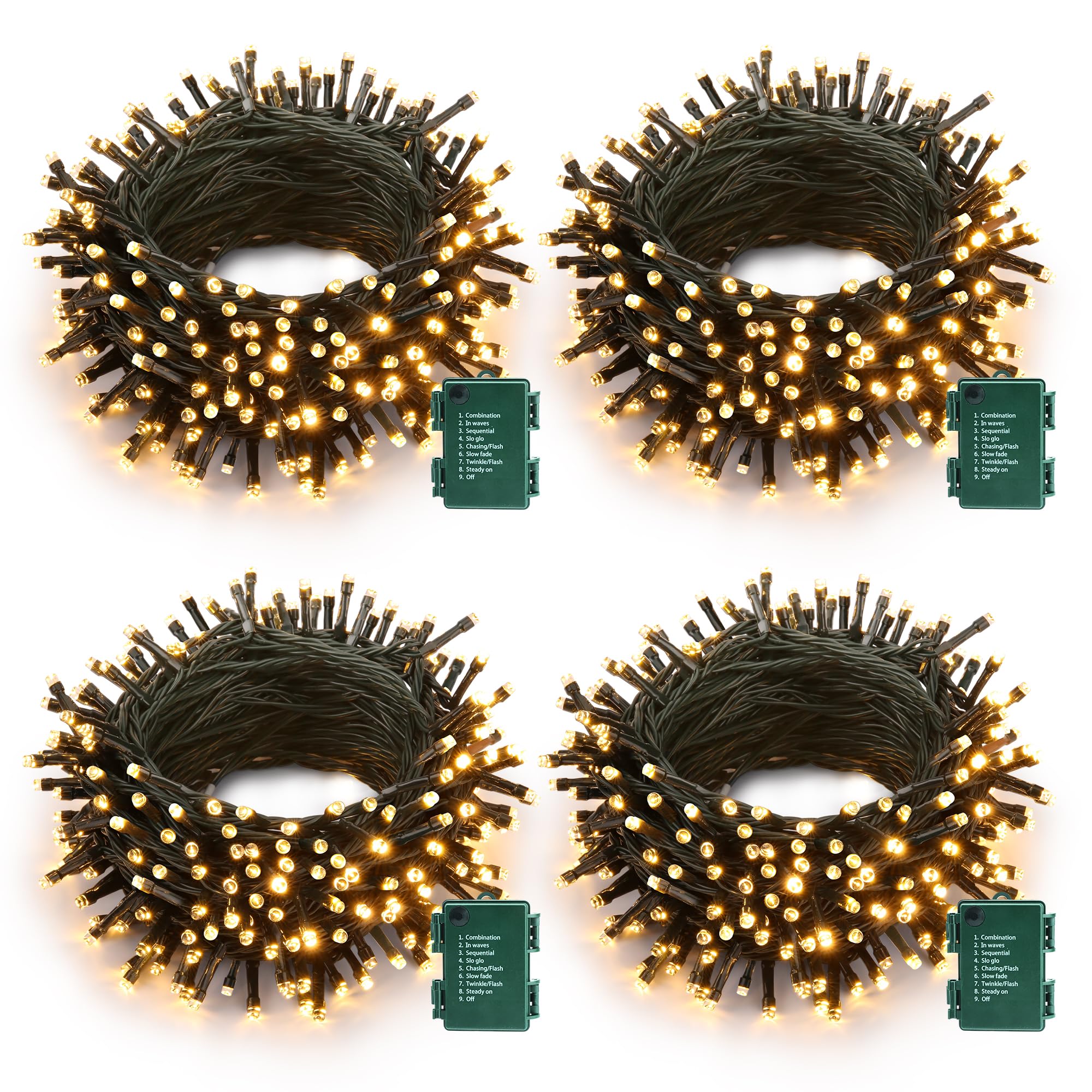 Joomer Christmas Lights Battery Powered, 5.2M 50 LED Christmas Tree Lights, 8 Modes LED Christmas Lights Decorations Fairy Light Waterproof Auto Timer for Garden Party Festival (4 Packs, Warm White)