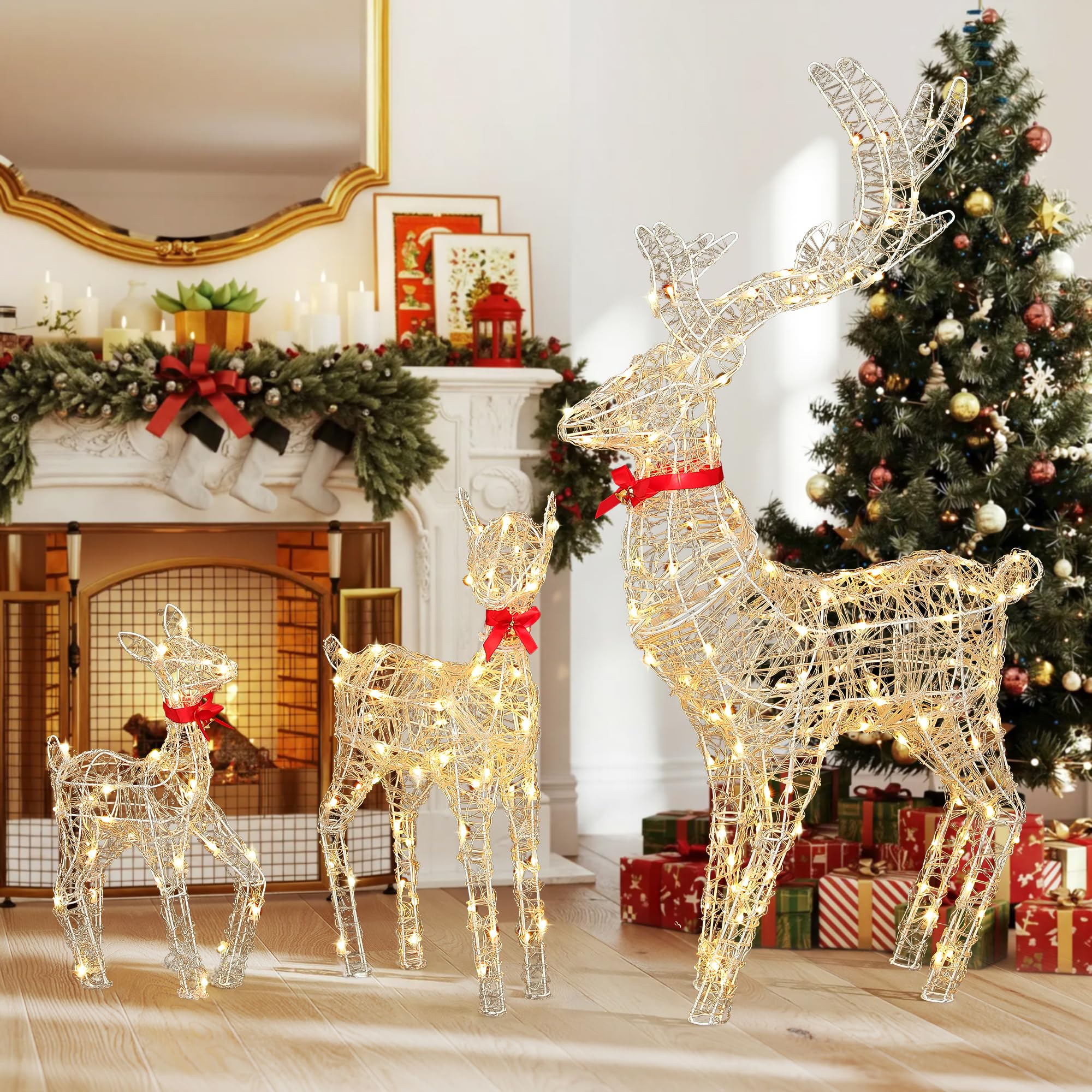 YITAHOME 3-teiliges LED Rentier Familie, Beleuchtete Weihnachtsdekoration mit Fernbedienung, 210 LEDs mit 89 Modi, abnehmbarem Geweih und Halsteil, Weihnachtsbeleuchtung für drinnen und draußen