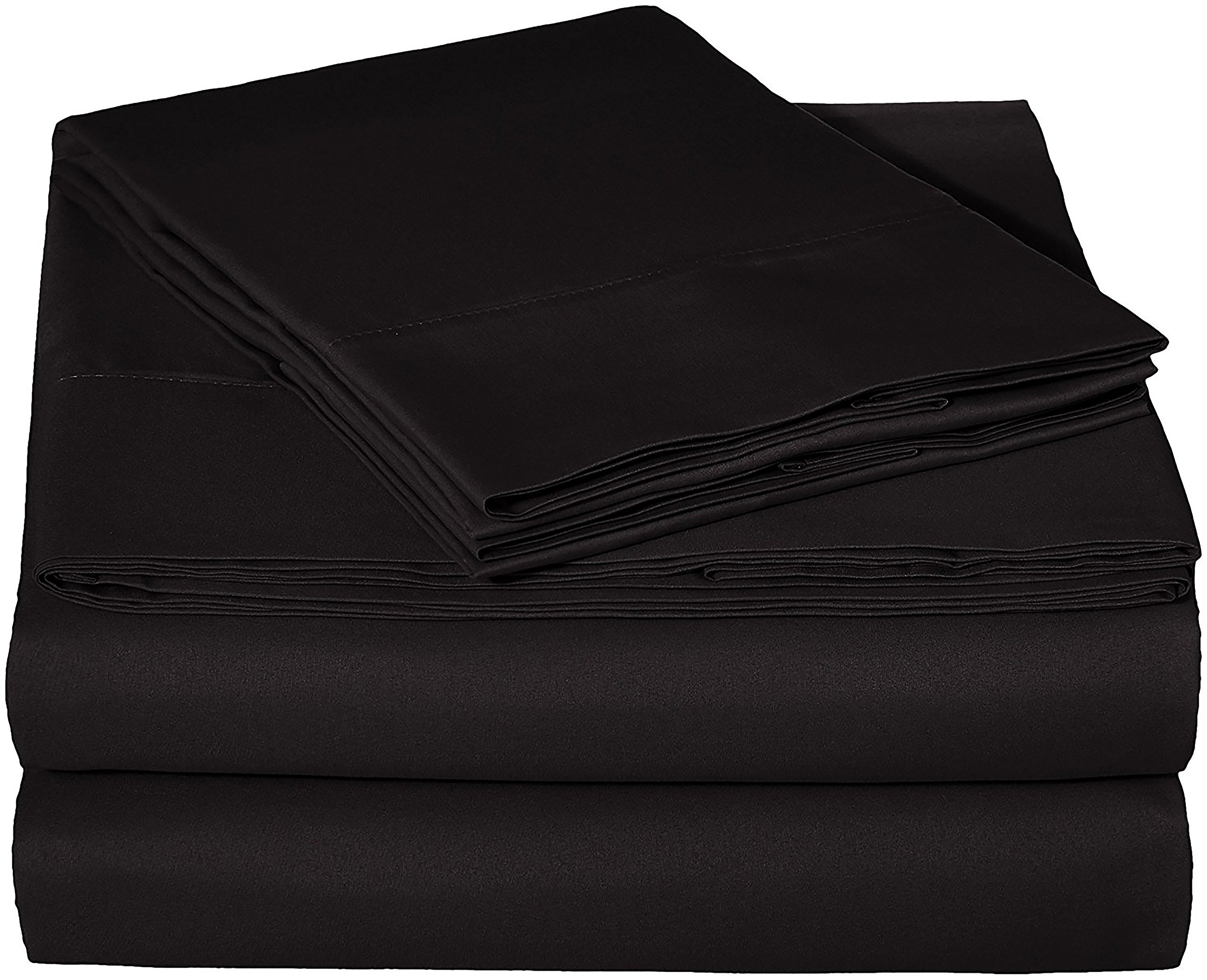 EVOLIVE Ultra Soft Solid Premium Brushed Microfiber 4 Piece Sheet Sets Including 1 Flat Sheet, 1 Fitted Sheet, and 2 Pillow Cases (Black, Queen)