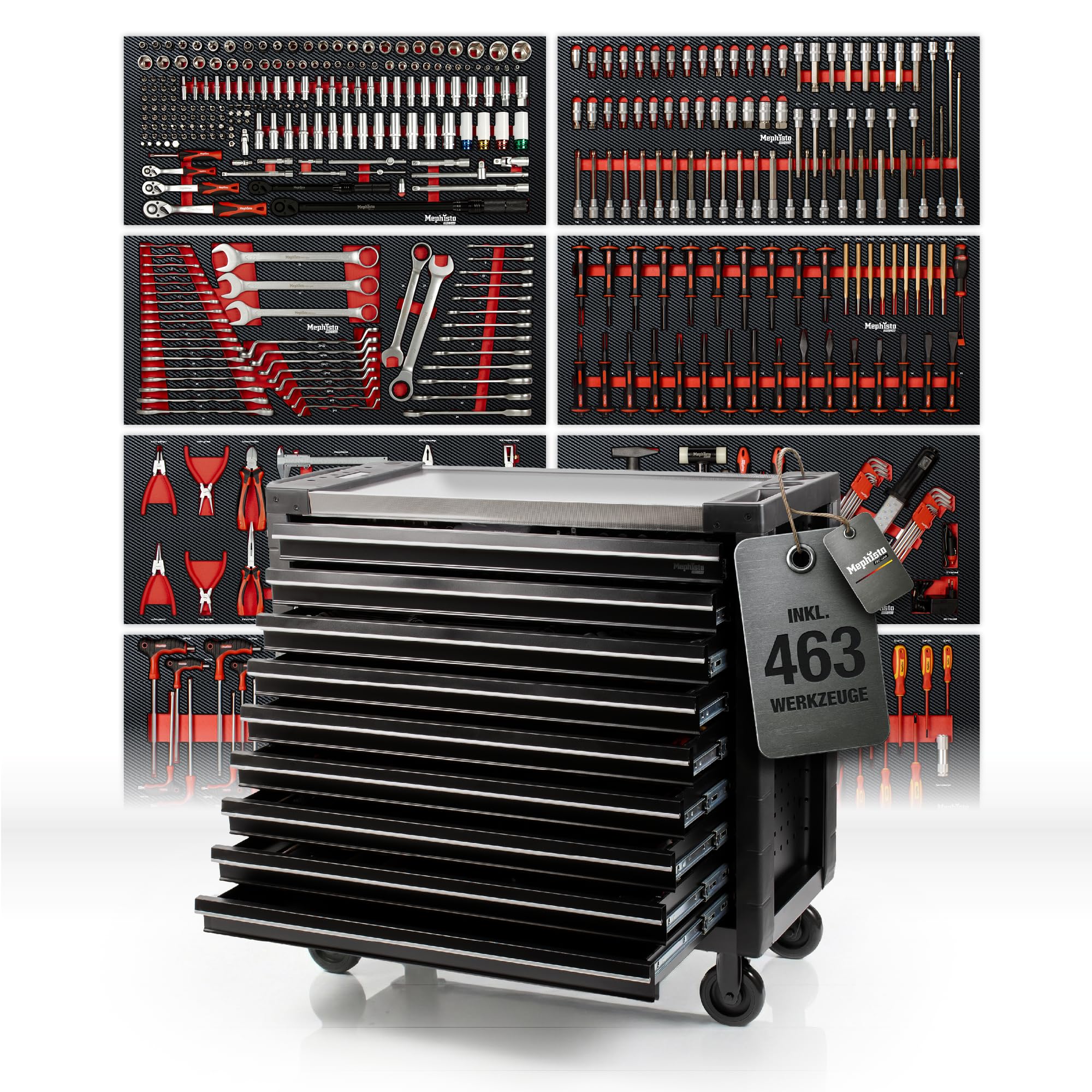 Mephisto Pro-Line Werkzeugwagen 'Big Black' – 9 Schubladen, inkl. Werkzeug