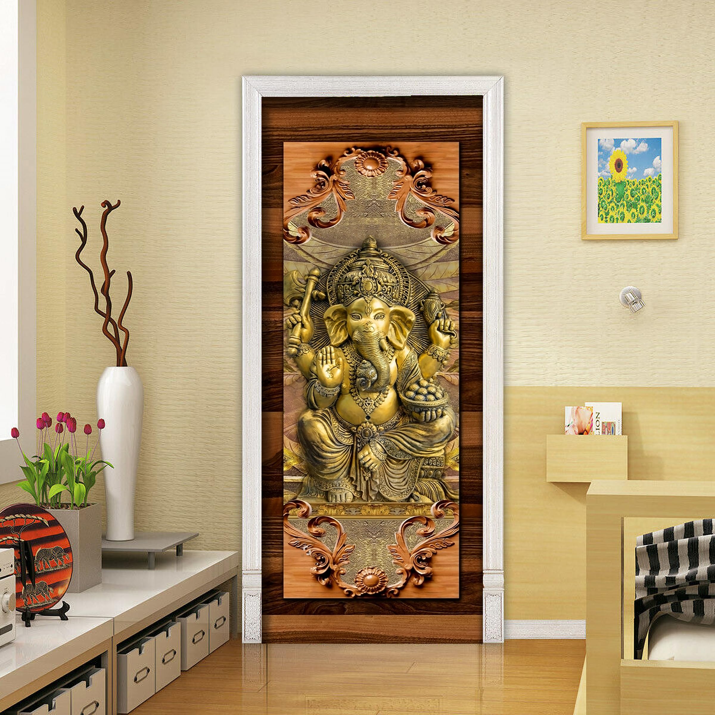 WHITECRAFTS 3D Beautiful Golden Ganesh Ji Door Wallpaper Self Adhesive Door Vinyl, Door Sticker Peel and Stick Removable Vinyl Decals for Home Decor,Water Proof (30x78 inch) (B0D94JQSHV) Amazon Price History, Amazon Price Tracker