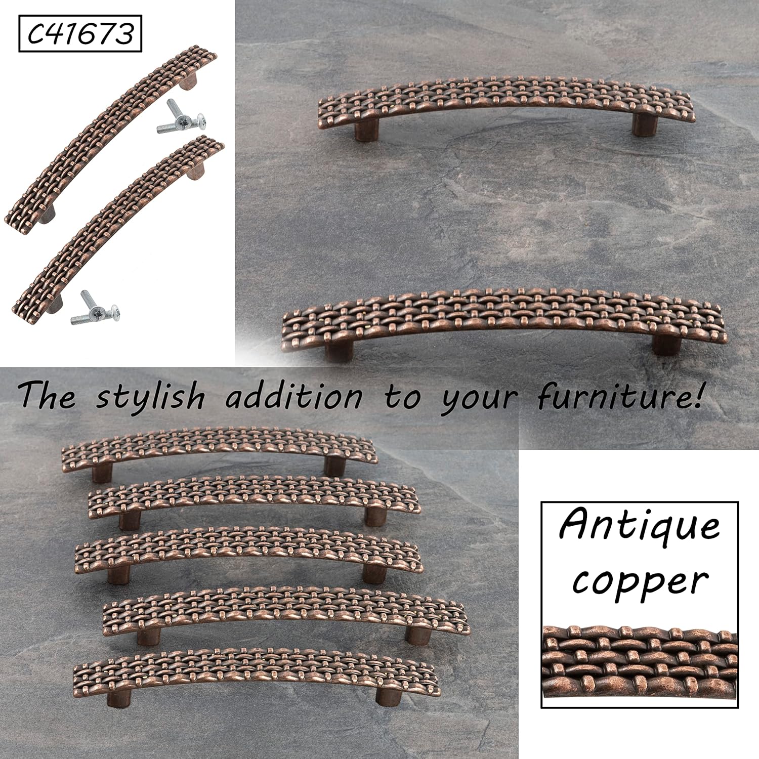 AERZETIX - C41673 – Set of 2 Vintage Furniture Handles Wheelbase 96 mm – Antique Door Cupboard Drawer Interior Decoration Kitchen Living Room – Metal – Antique Copper Finish