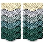 Spotted Play Muslin Burp Cloths 100% Cotton Large 20\'\'x10\'\' Extra Soft and Absorbent Baby Wash Cloths Spit Up Rags - Baby Burping Cloth for Boys Girls Items(12 Pack Ivory, Slate and Emerald Series)