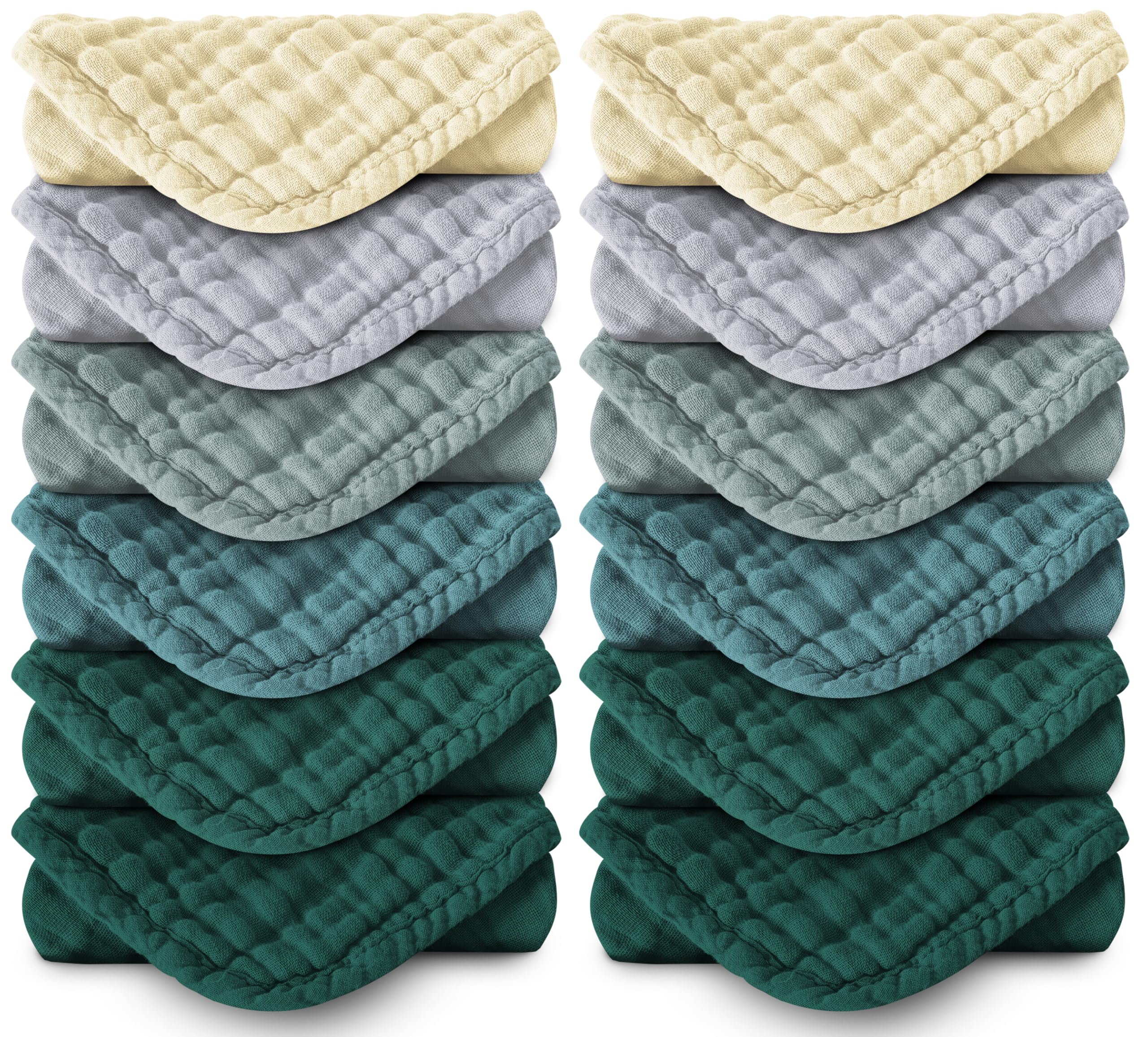 12 Pack Muslin Cotton Baby Burp Cloths - 20"x10", Ivory, Slate and Emerald Series-image-4