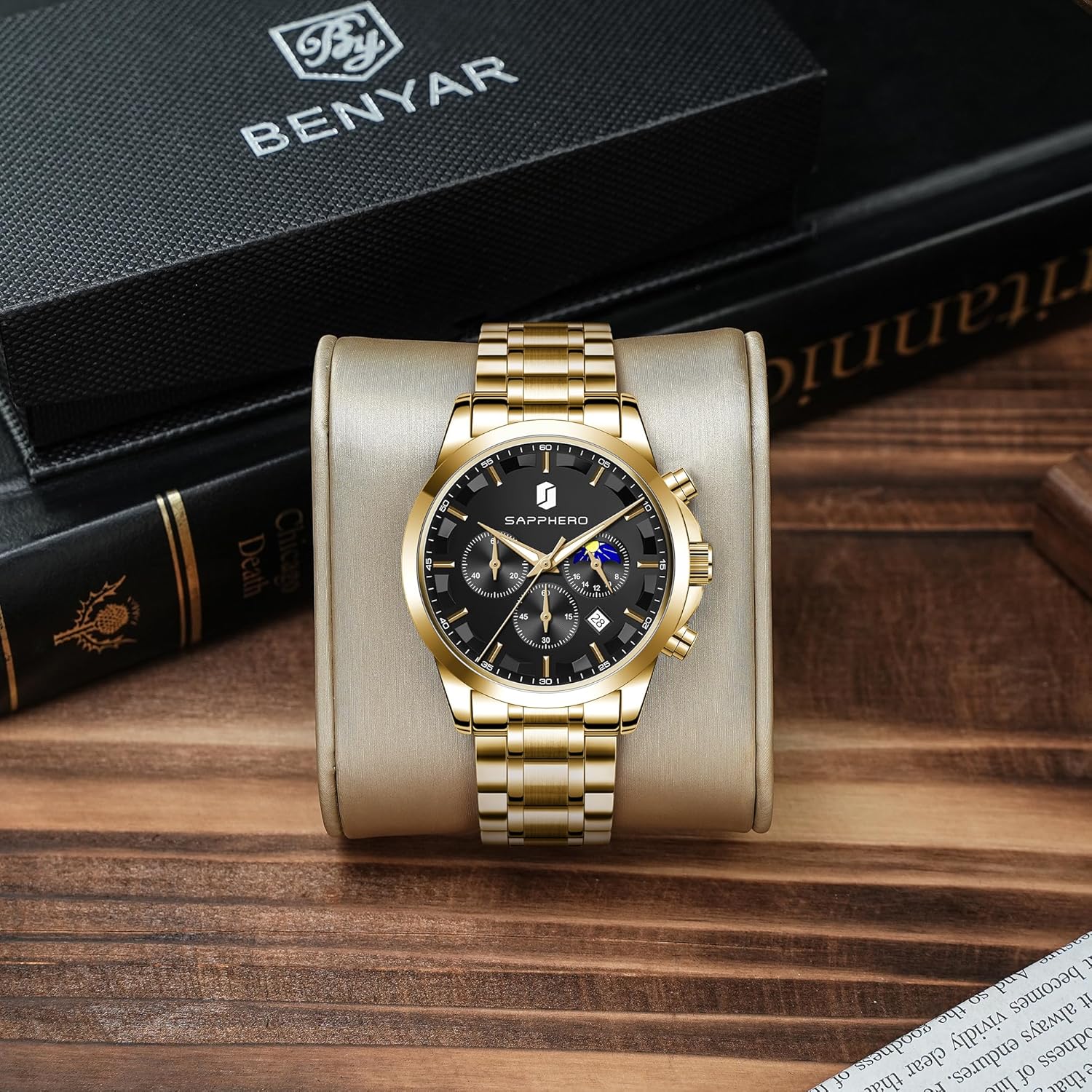 BY BENYAR Mens Watches Analog Quartz Chronograph Waterproof Wrist Watches for Men Fashion Business Work Casual Sport Designer Dress Watch with Calendar Elegant Gifts for Men - Image 4