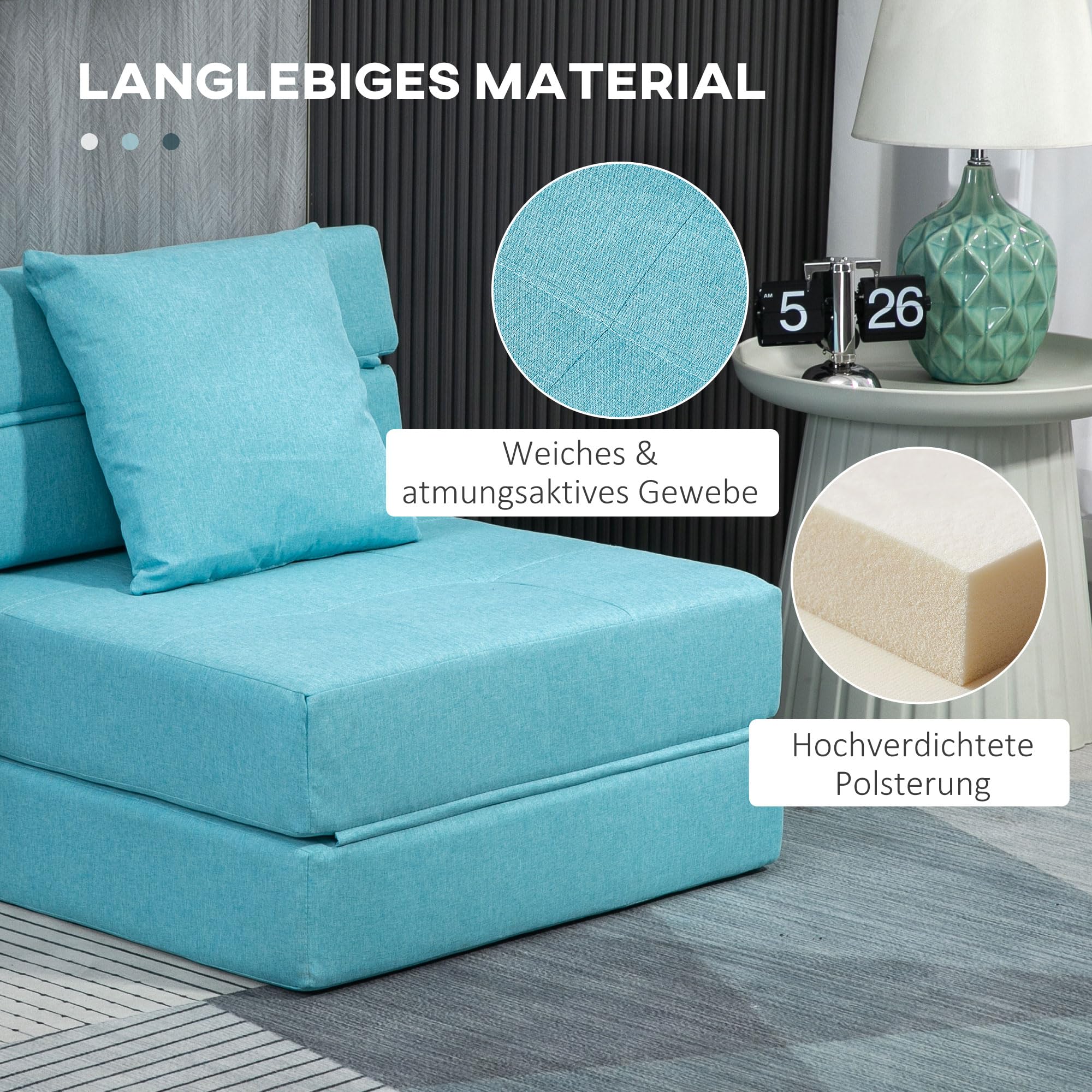 HOMCOM Schlafsessel klappbar, Schlafsofa, 2-in-1 Klappsessel mit Bettfunktion, Relaxsessel mit Kissen, Gästebett für Wohnzimmer, Schlafzimmer, bis 120 kg Belastbar, Blau