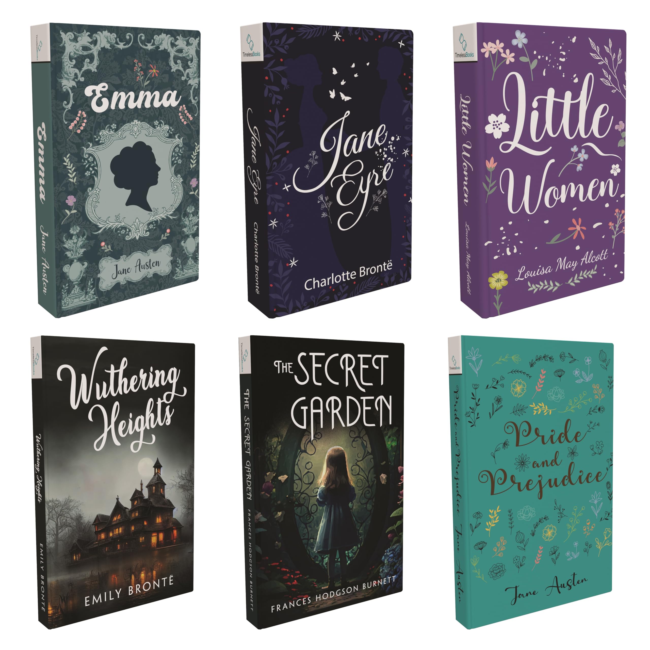 Set of 6 All time favourite Novels - Little Women, Pride and Prejudice, Jane Eyre, Wuthering Heights, Emma, The Secret Garden