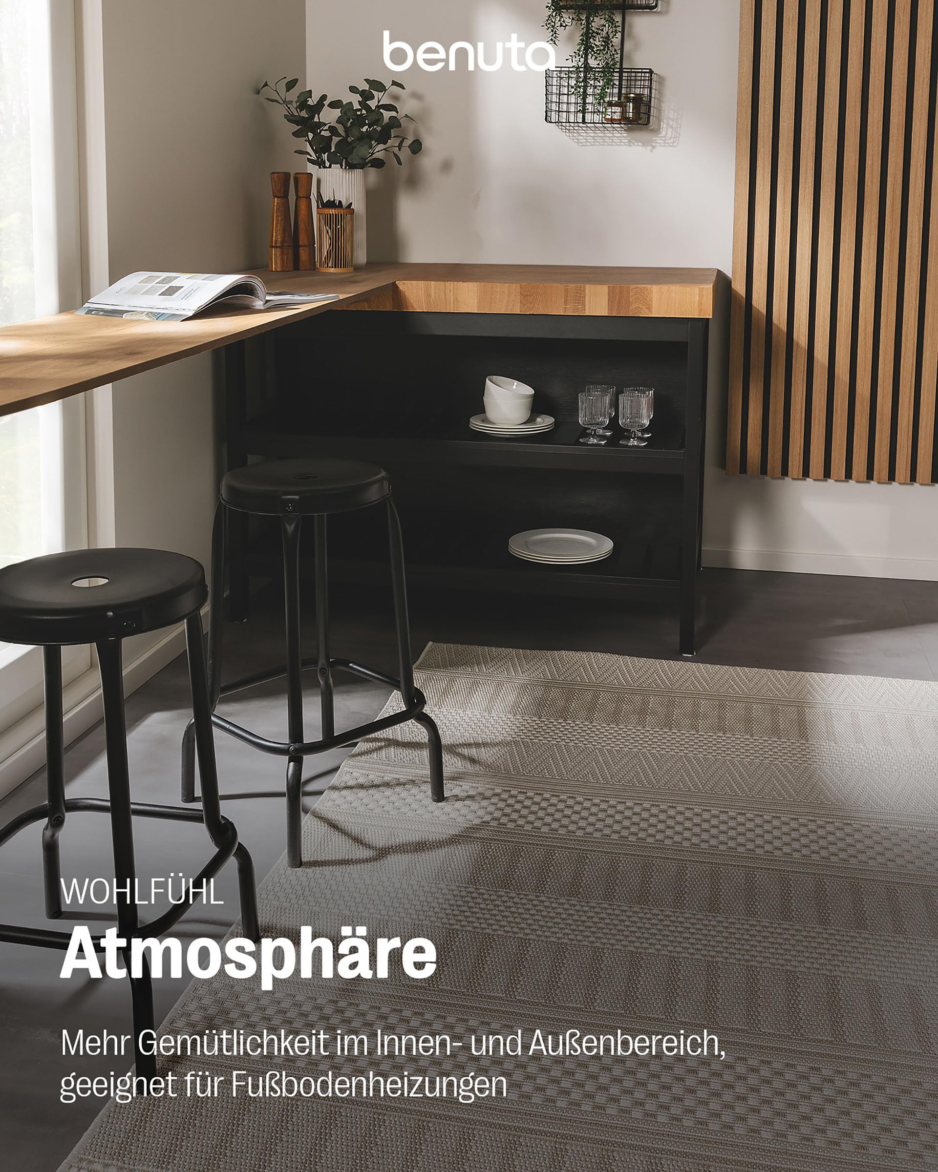 benuta In- & Outdoor Teppich Naoto Beige 120x170 cm | Pflegeleichter Teppich geeignet für Innen- und Außenbreich, Balkon und Terrasse