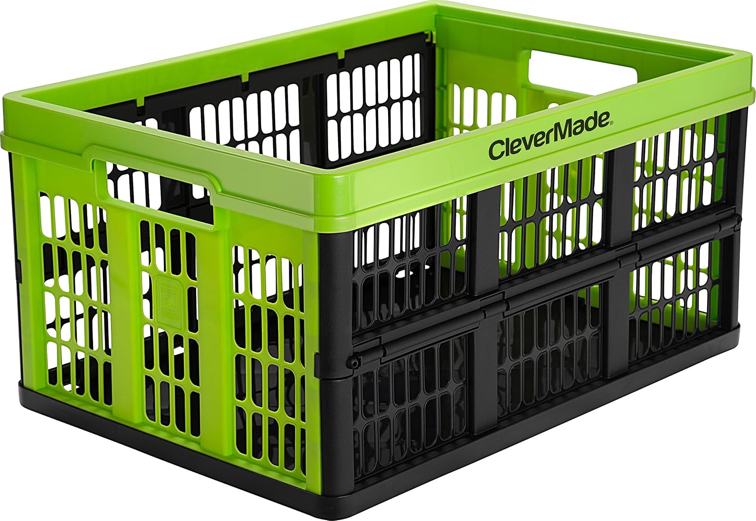 CleverMade CleverCrates 45 Liter Collapsible Storage Bin/Container: Grated Wall Utility Basket/Tote, Kiwi Green, 4 Pack