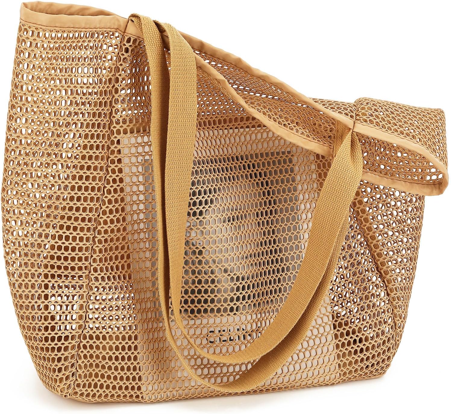 Fammart Mesh Beach Bag for Women, Summer Straw Tote Hobo Pool Bags with Zipper Pocket, Travel Vacation Cruise Essentials 2026