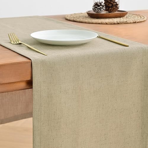 Miniatura 3 de Wracra Camino de mesa estilo lino, estilo rústico de granja, vintage, natural, de 36 pulgadas de largo, camino de mesa hecho a mano para otoño,