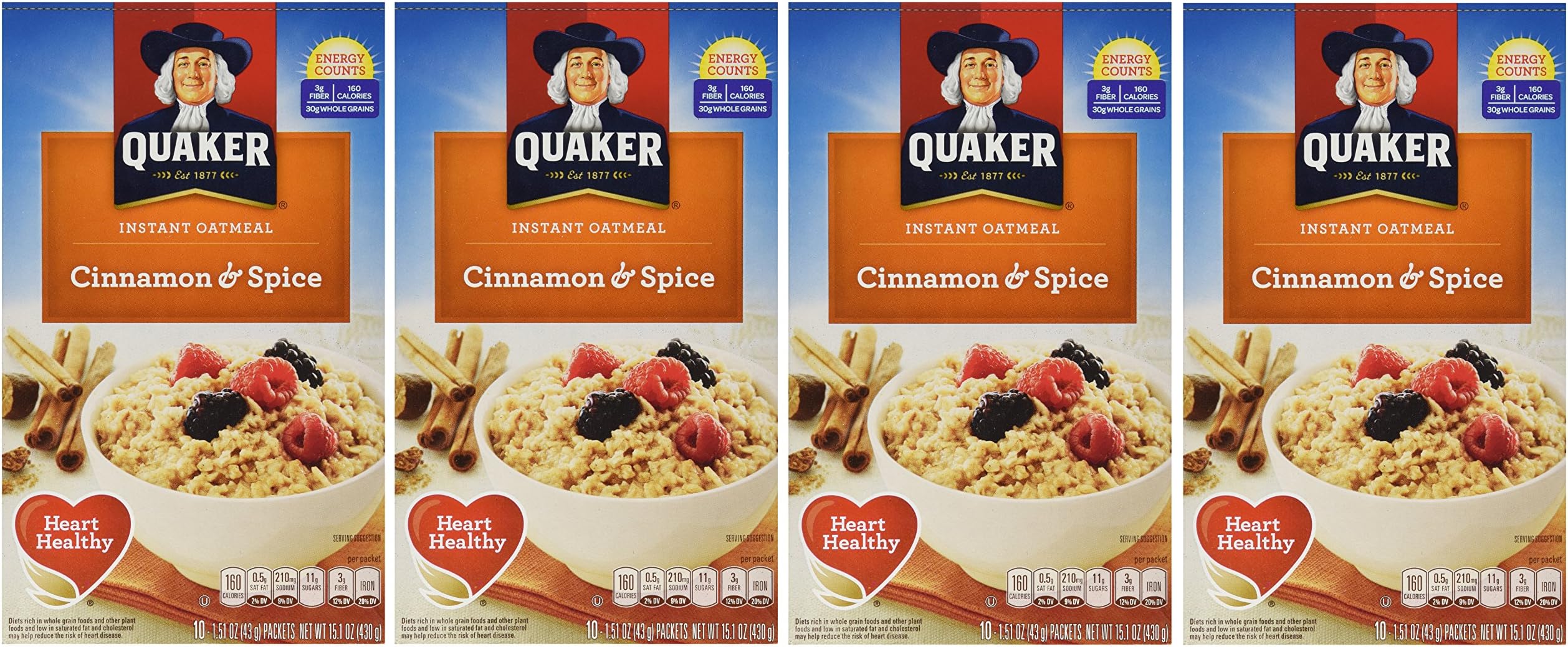 Instant Oatmeal Cinnamon & Spice, 10-Count Boxes (Pack of 4)