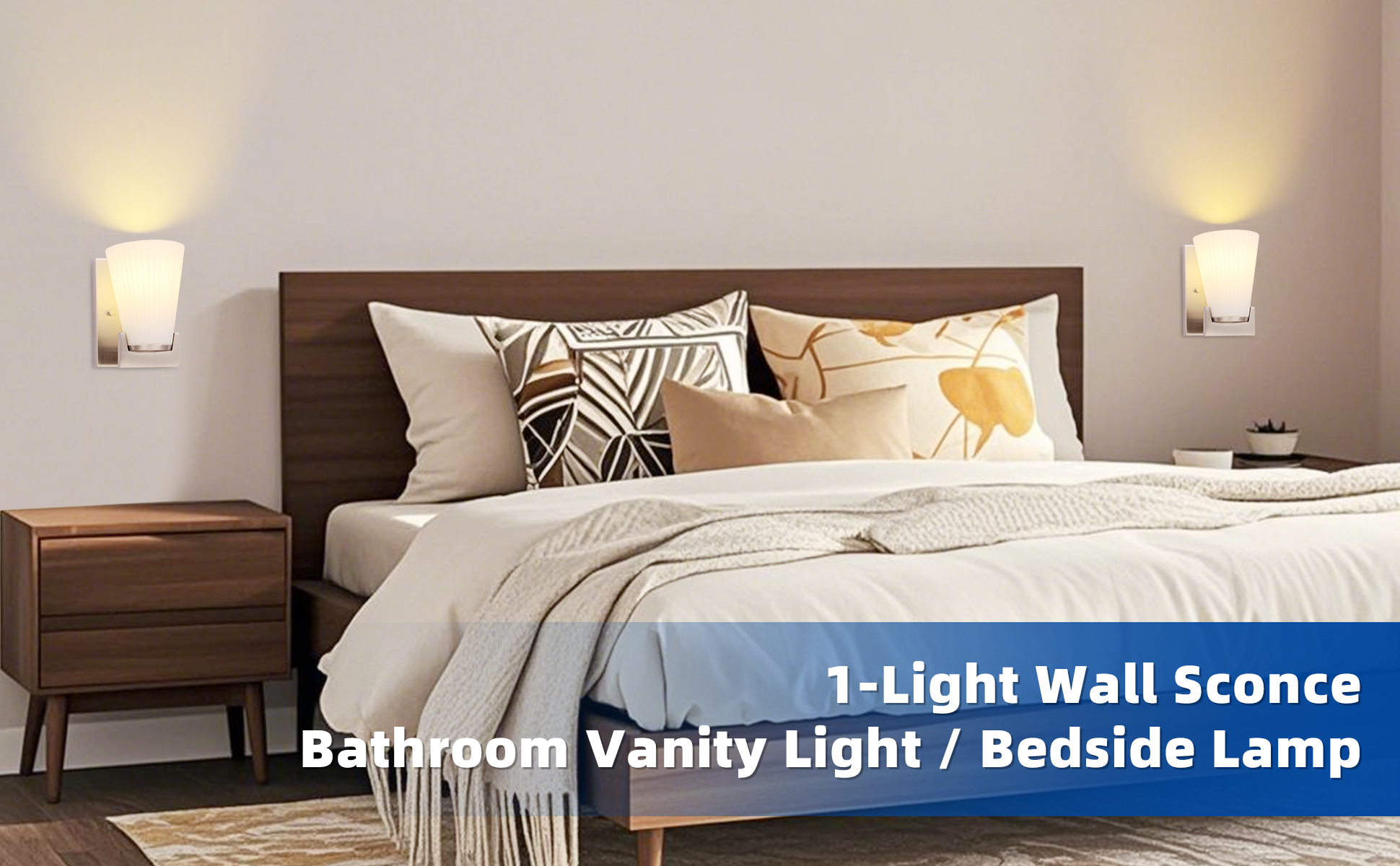 Image of 1-Light Bathroom Vanity Light, Brushed Nickel Wall Sconce with Ribbed White Glass Shade for Mirror, Bathroom, Bedroom, Living Room, Modern Style Wall Light, 1 Pack, E26 Base (Bulbs Not Included)