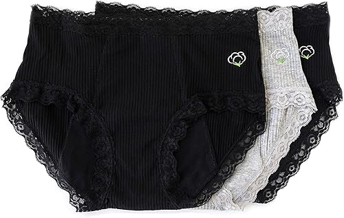 Miniatura 7 de Paquete de 3 bragas menstruales de algodón, bragas ligeras para incontinencia, bragas absorbentes (mediano)
