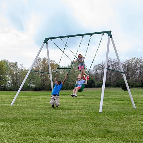 Backyard Discovery Little Brutus - Juego de columpios metálicos resistentes con marco en A