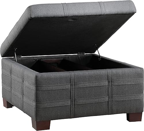 Miniatura 61 de OSP Home Furnishings - Otomana cuadrada de almacenamiento con bandeja deslizante y tapa con bisagras, tela de lino lino tela,Tela Azure,carbón,