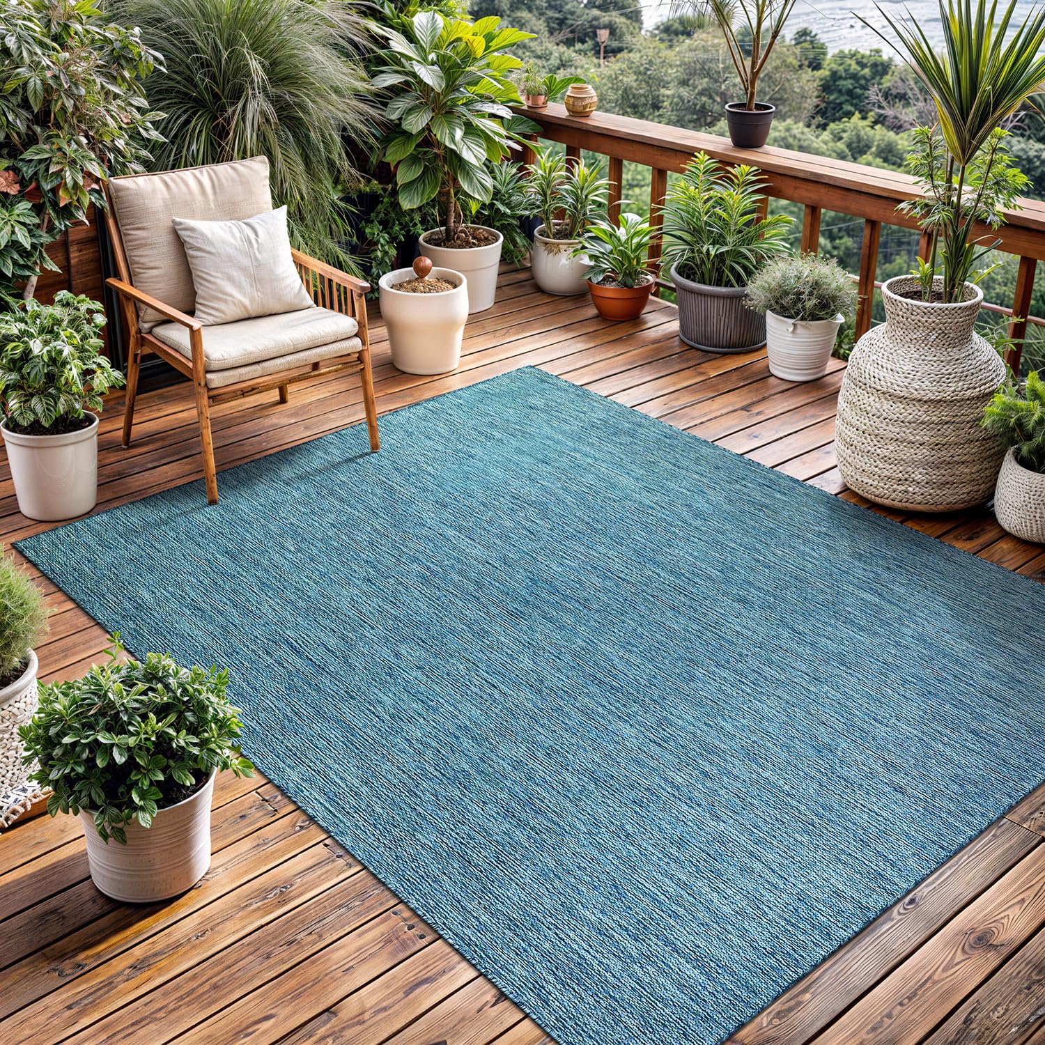 Washable Indoor Outdoor Rug Weather Resistant Carpet Modern Solid for Porch Deck Balcony Backyard Patio Rug 8x10 Aqua Blue